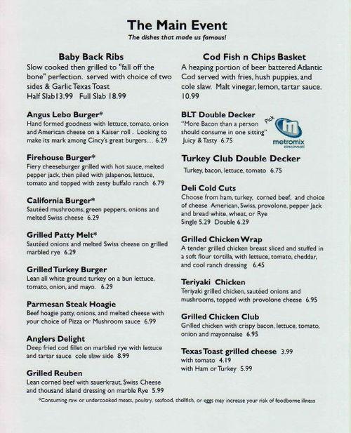 Lebo's bar & grill menu in Cincinnati, Ohio, USA