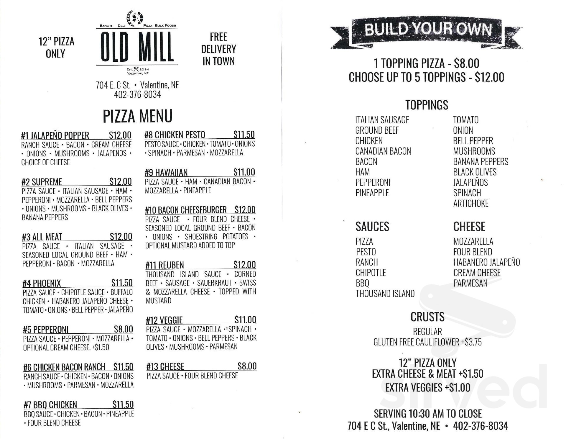 Old Mill Bulk Foods & Deli menu in Valentine, Nebraska, USA