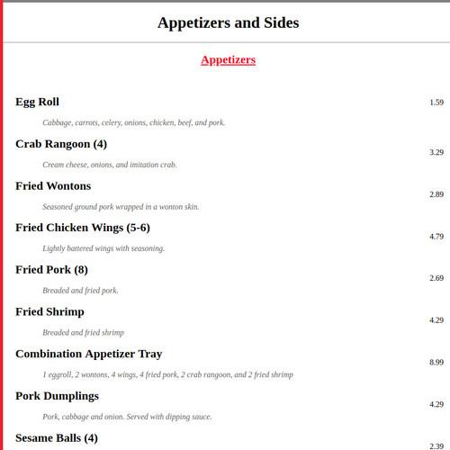 Fortune Cookie menu in Eau Claire, Wisconsin, USA