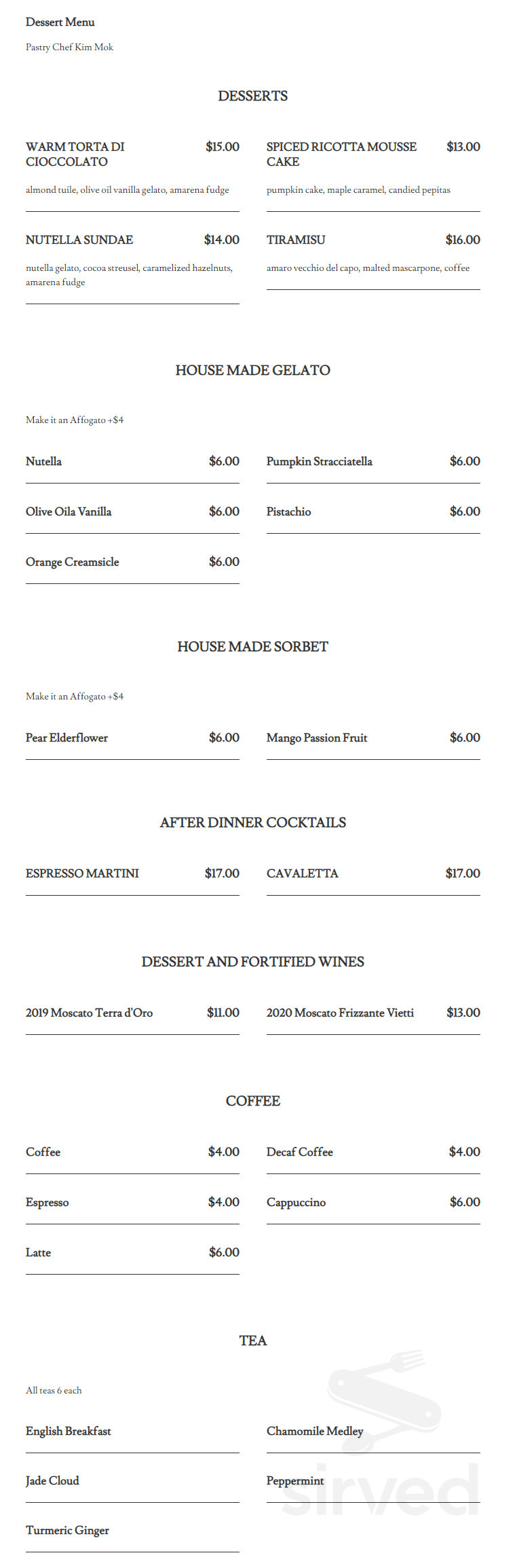 Alla Vita menu in Chicago, Illinois, USA
