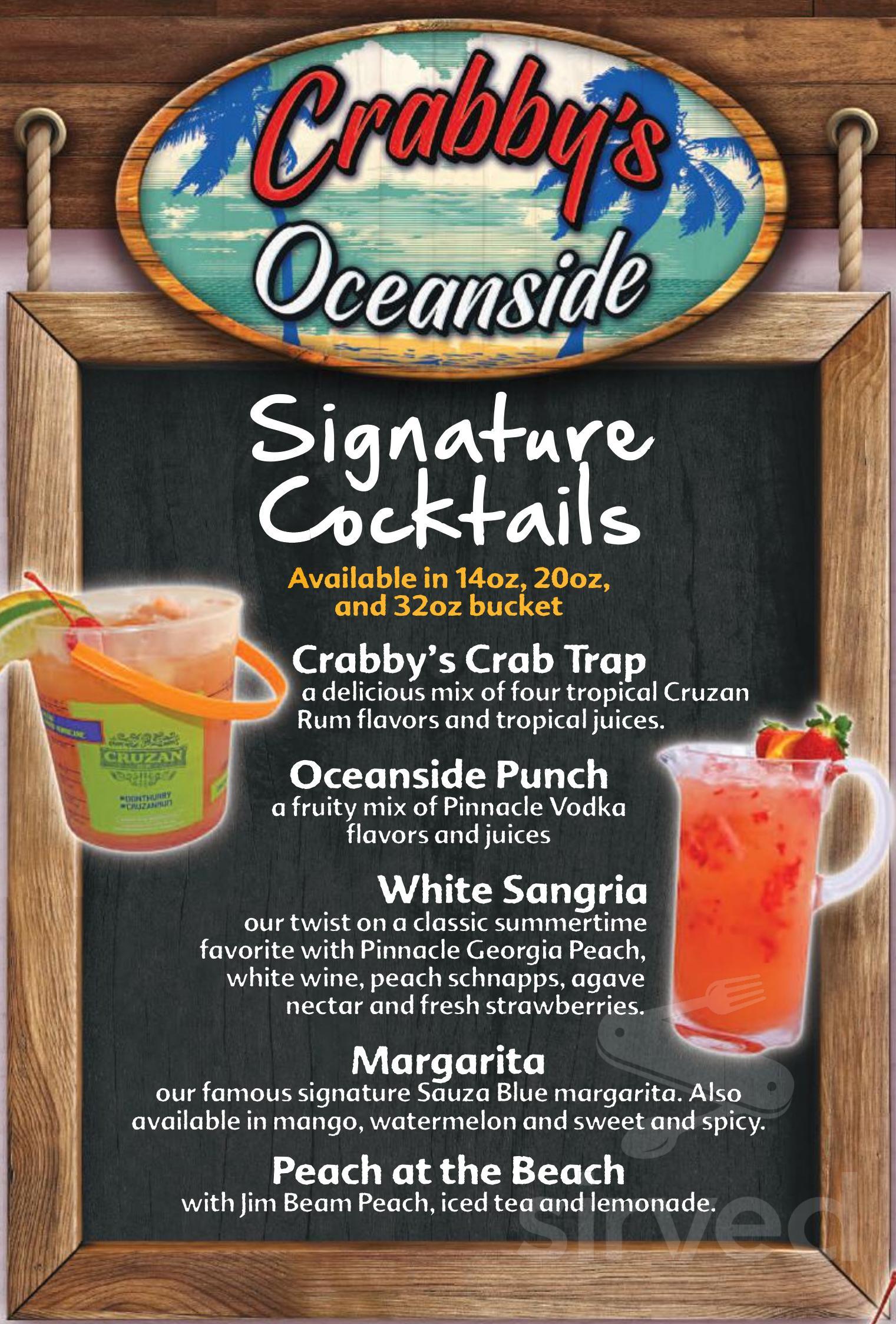 Crabby's Oceanside menu in Daytona Beach, Florida, USA