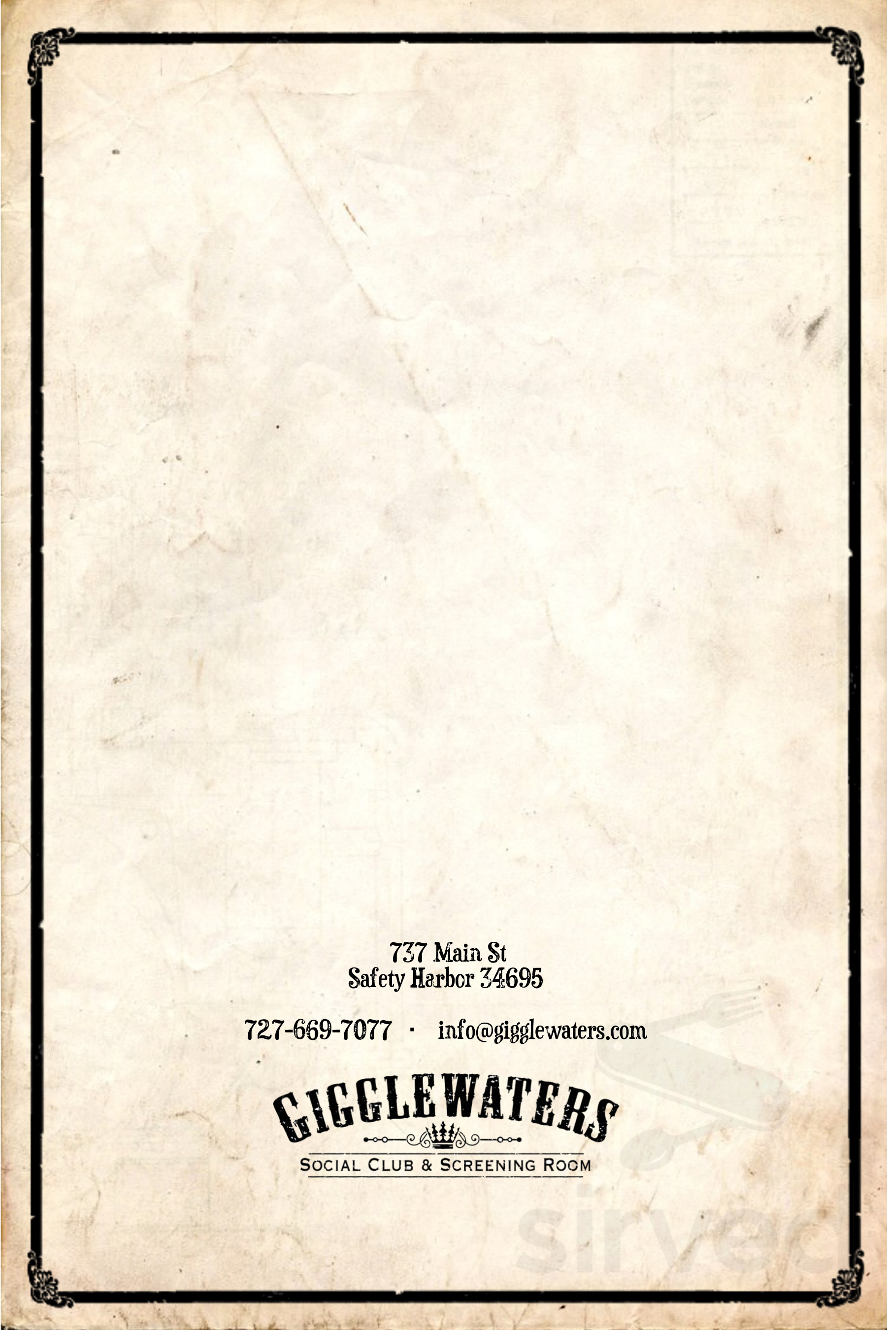 Menu Safety Harbor FL's Gigglewaters Sirved