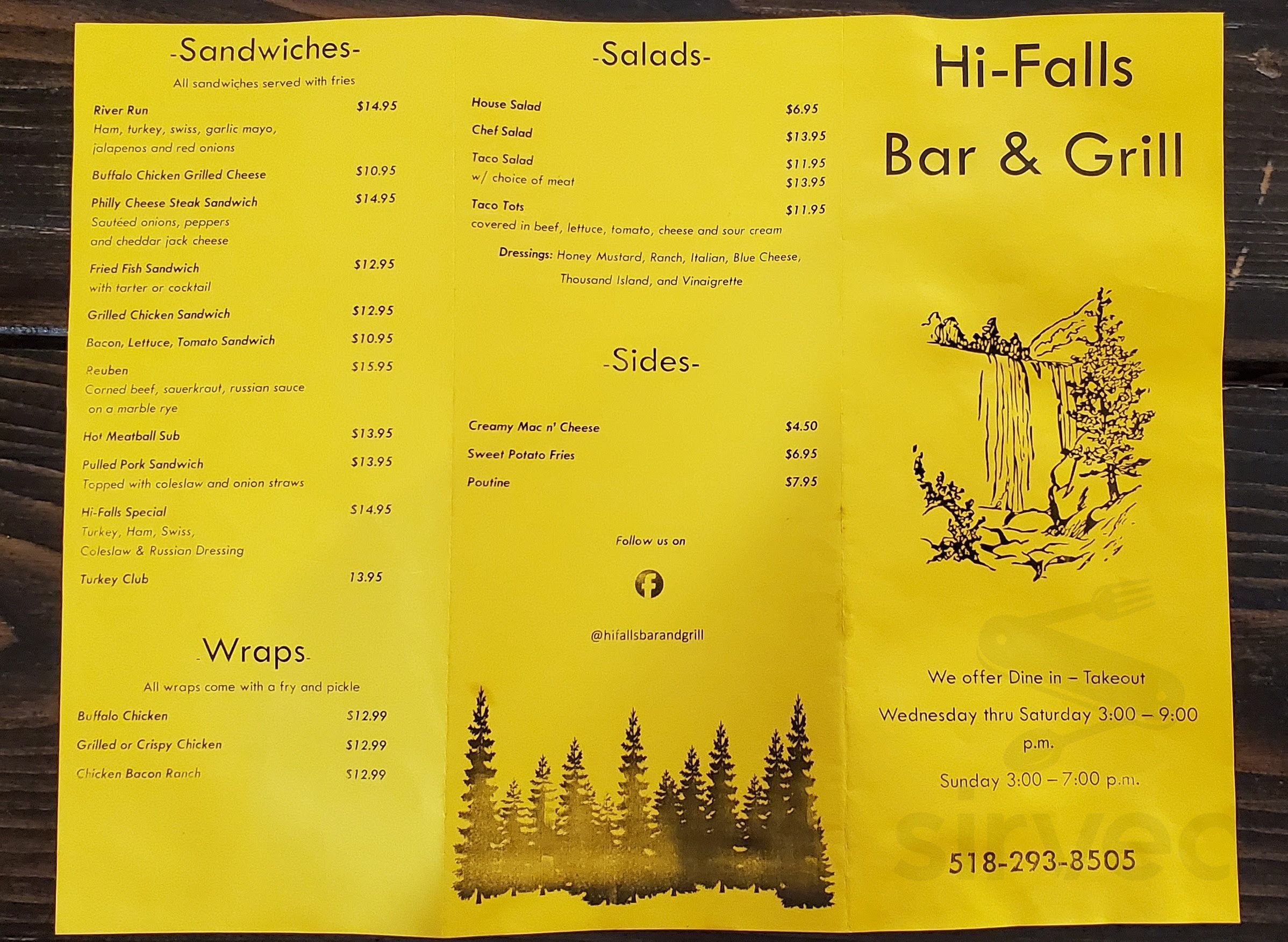 HiFalls Lounge menu in Saranac, New York, USA
