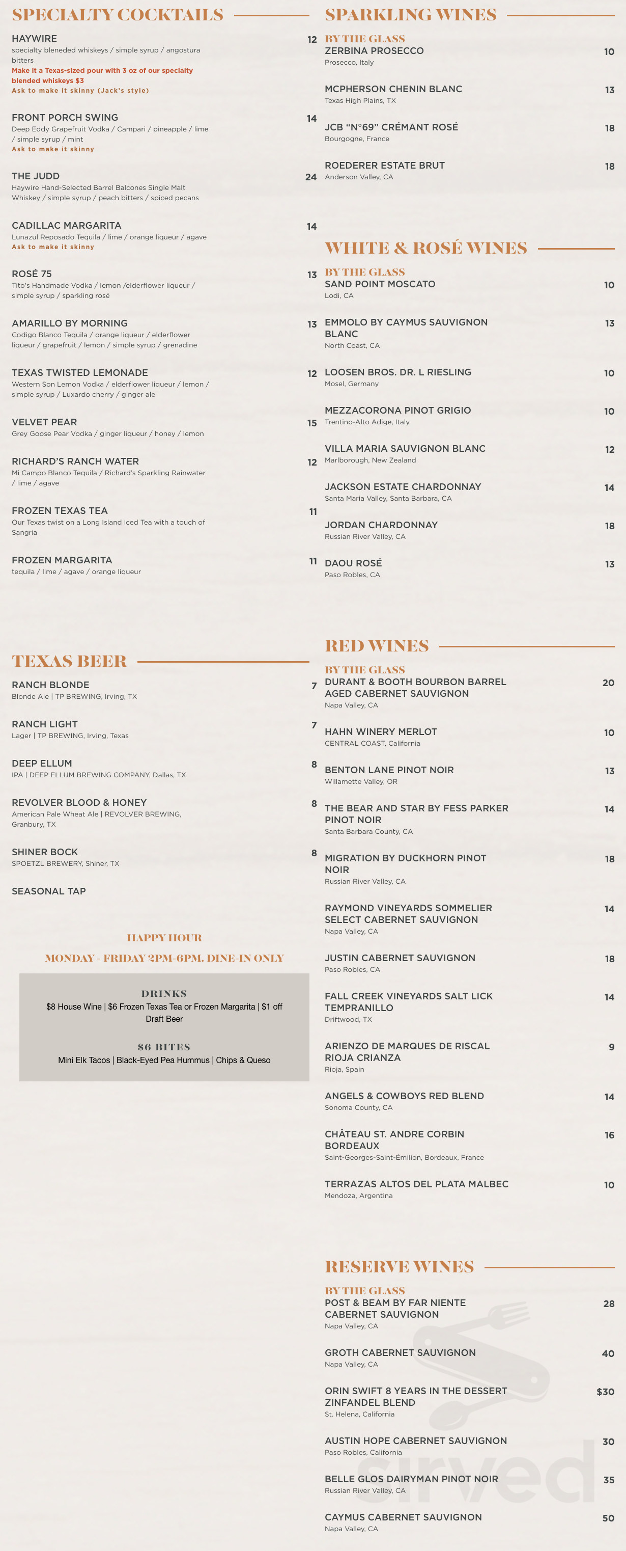 Menu - Dallas TX's Haywire | Sirved