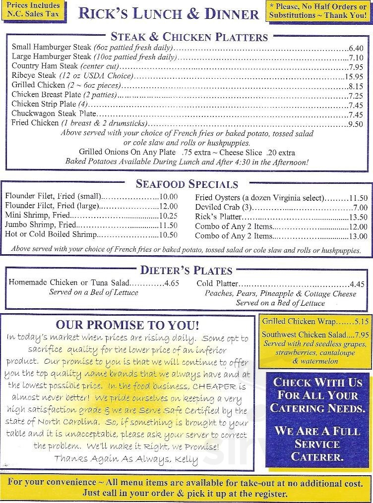 Rick's Restaurant menus in Denton, North Carolina, United States