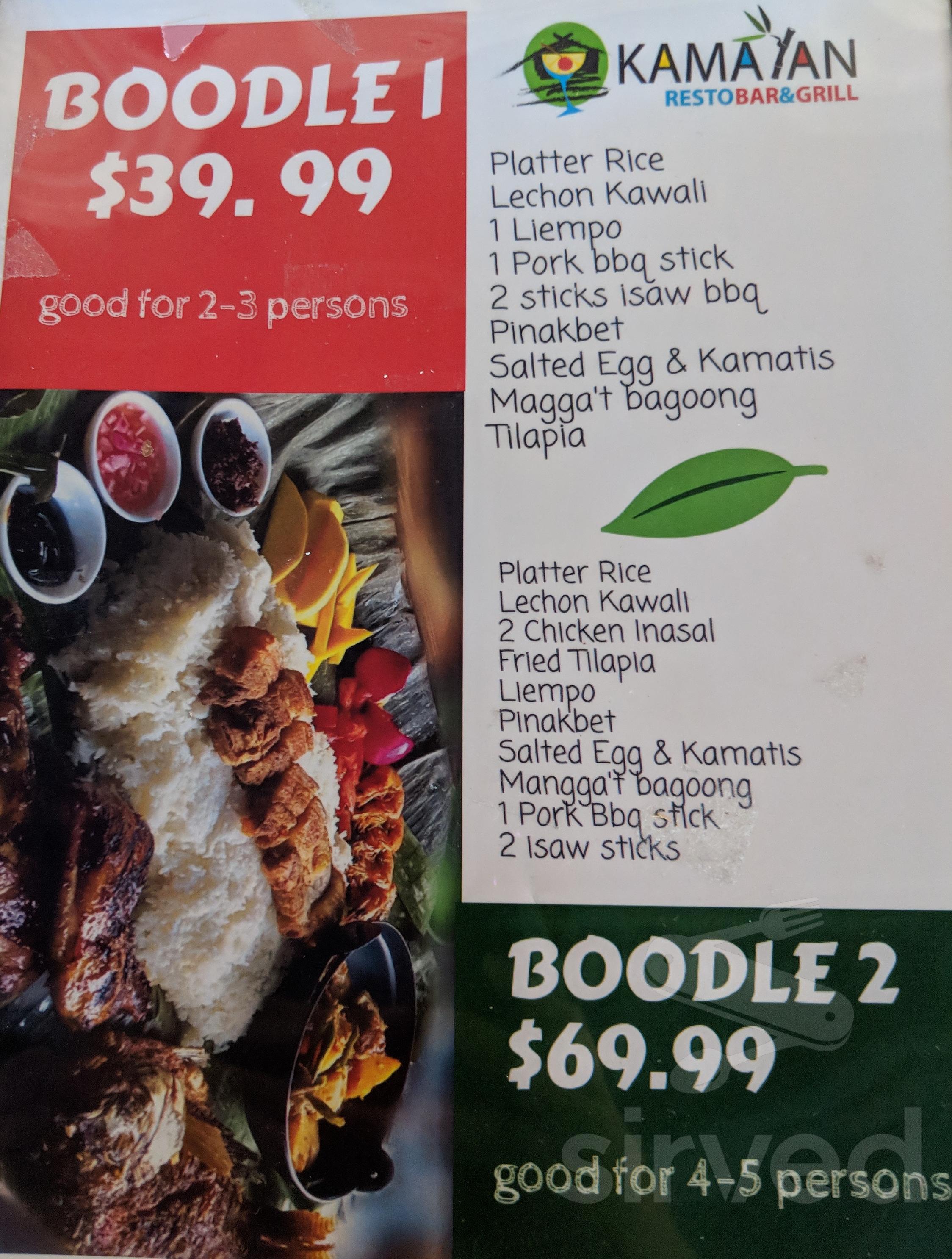 KAMAYAn menu in London, Ontario, Canada
