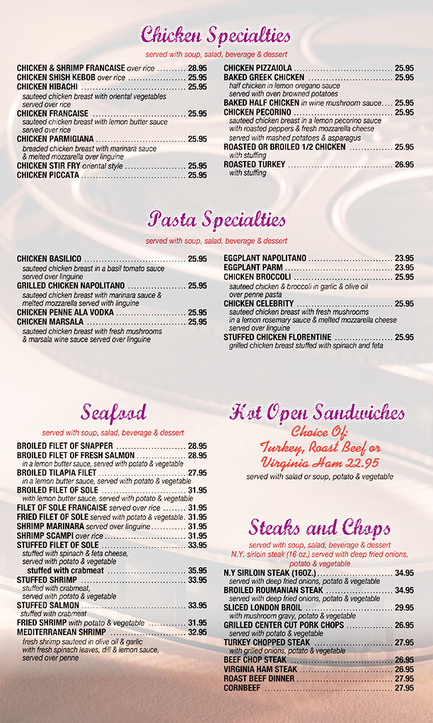 Celebrity Diner menu in Syosset, New York, USA