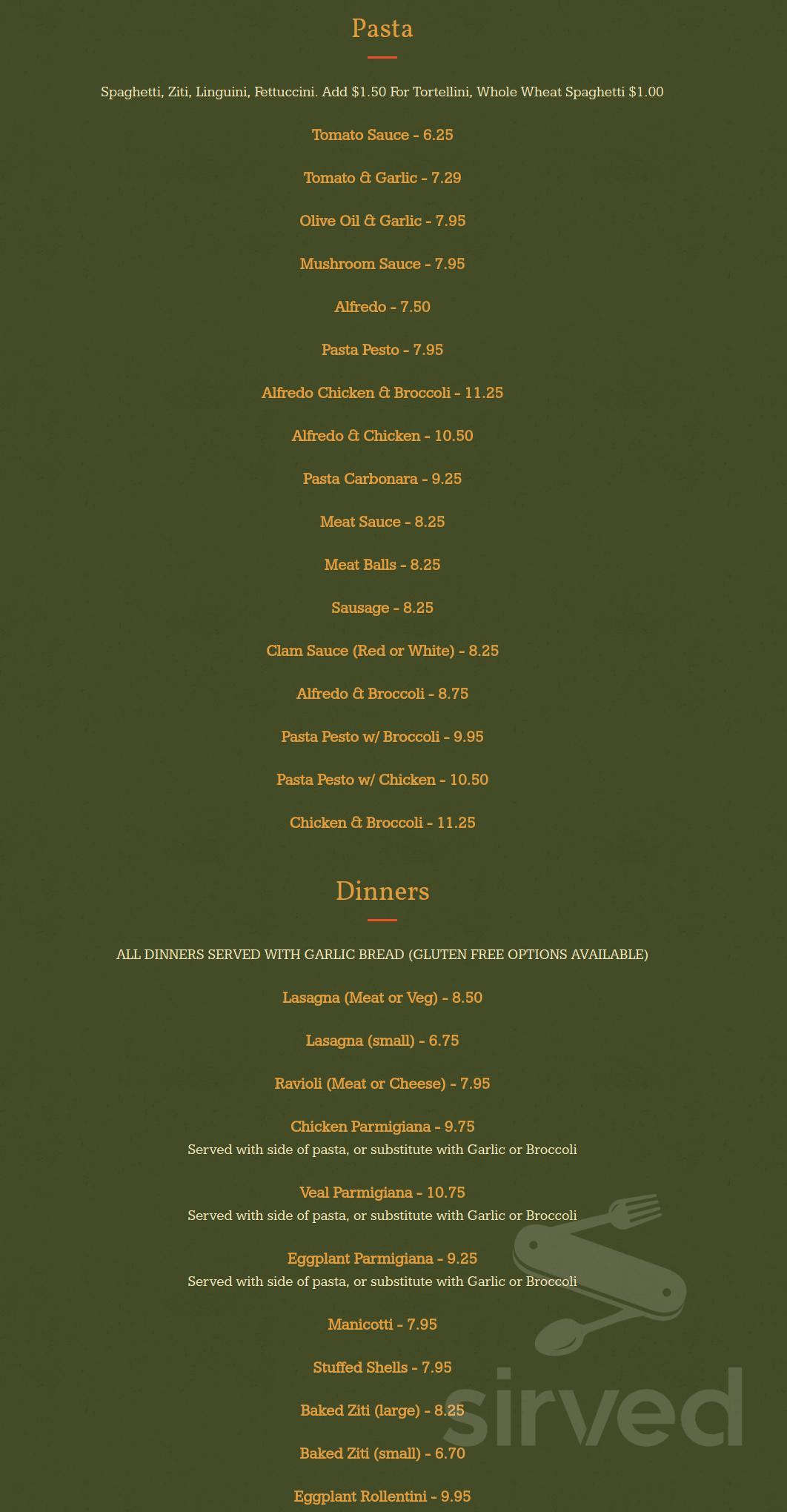 Papa Frank's Italian Restauant menu in Winooski, Vermont, USA