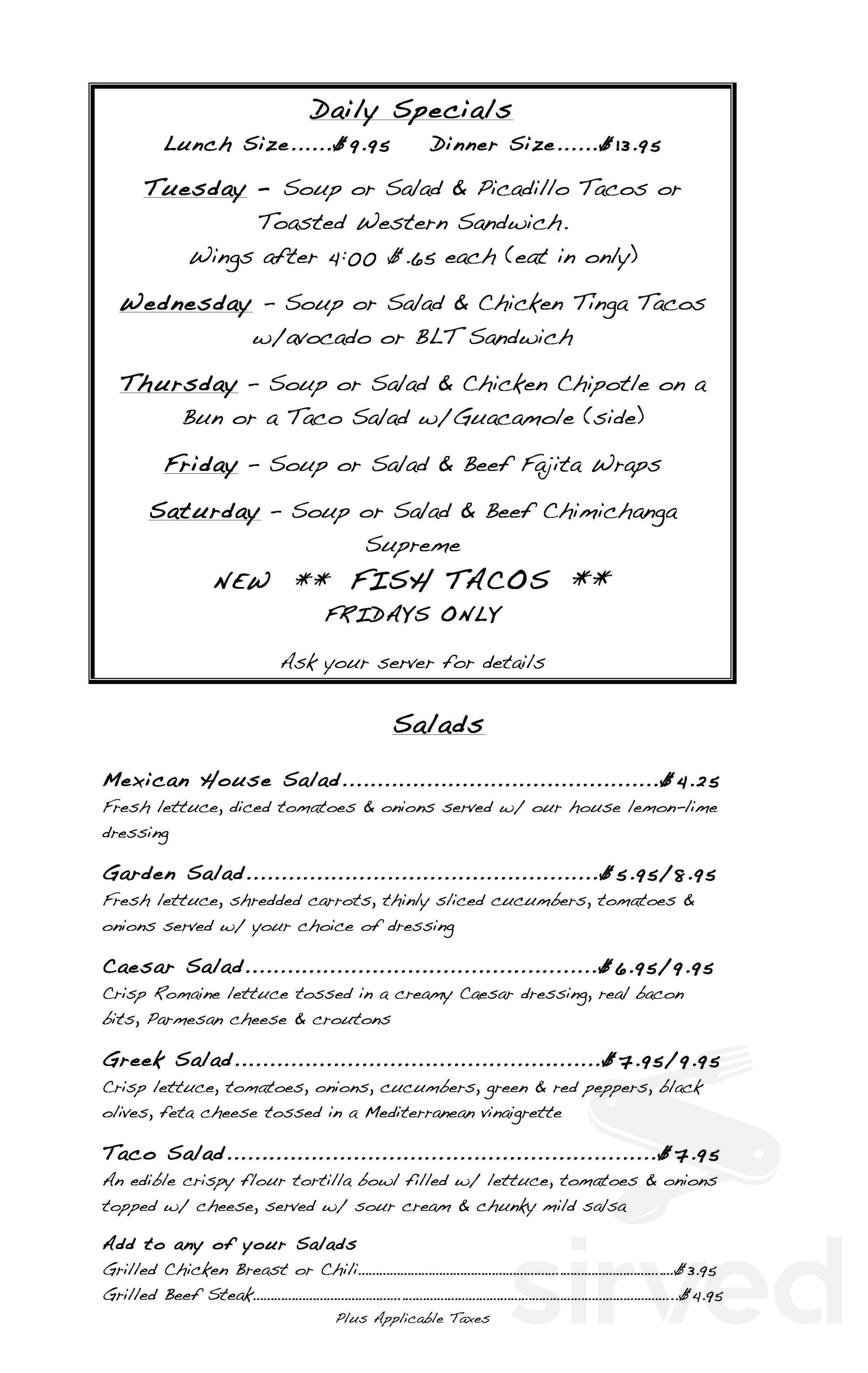 Amiga's Bistro menu in Simcoe, Ontario