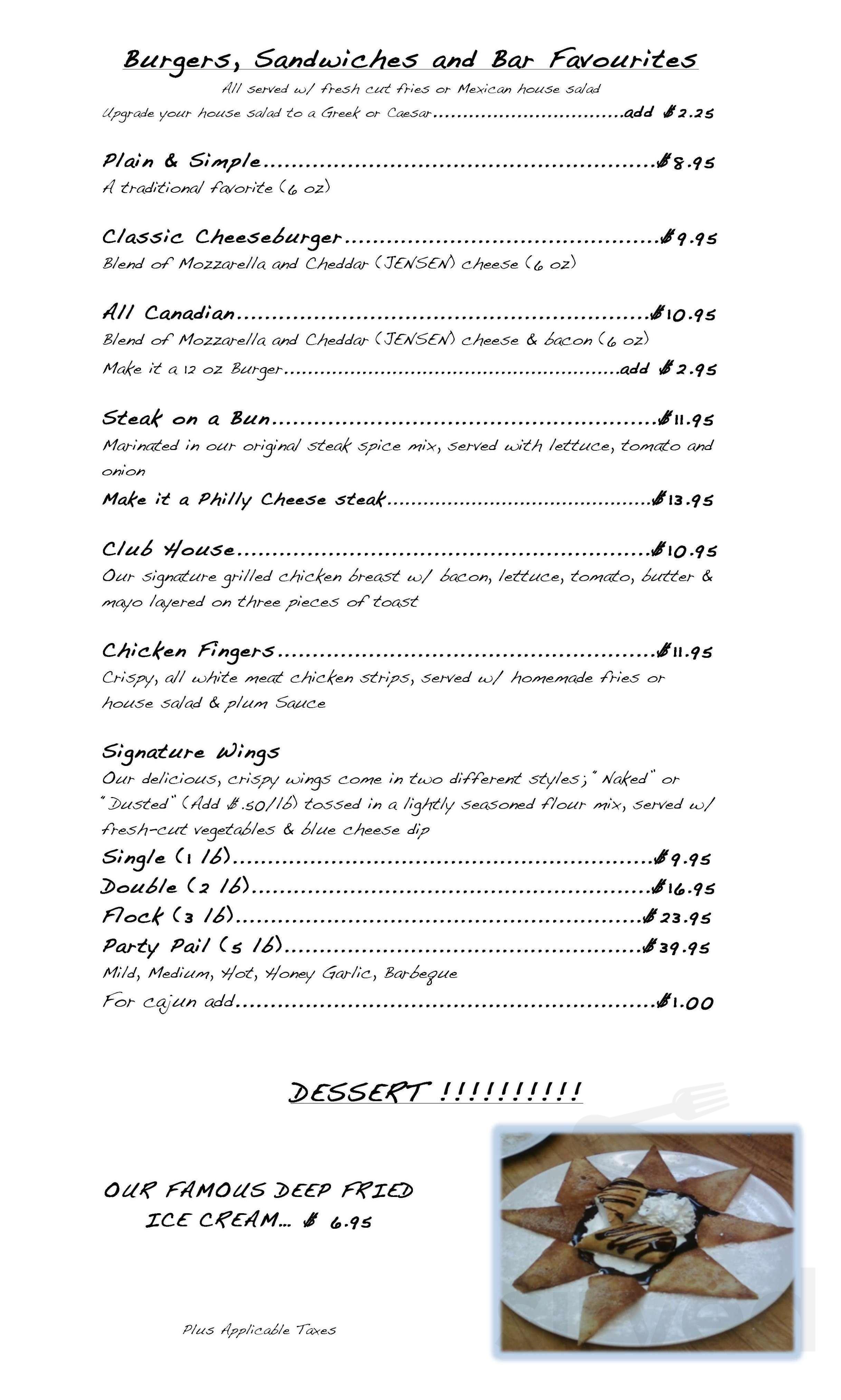 Amiga's Bistro menu in Simcoe, Ontario