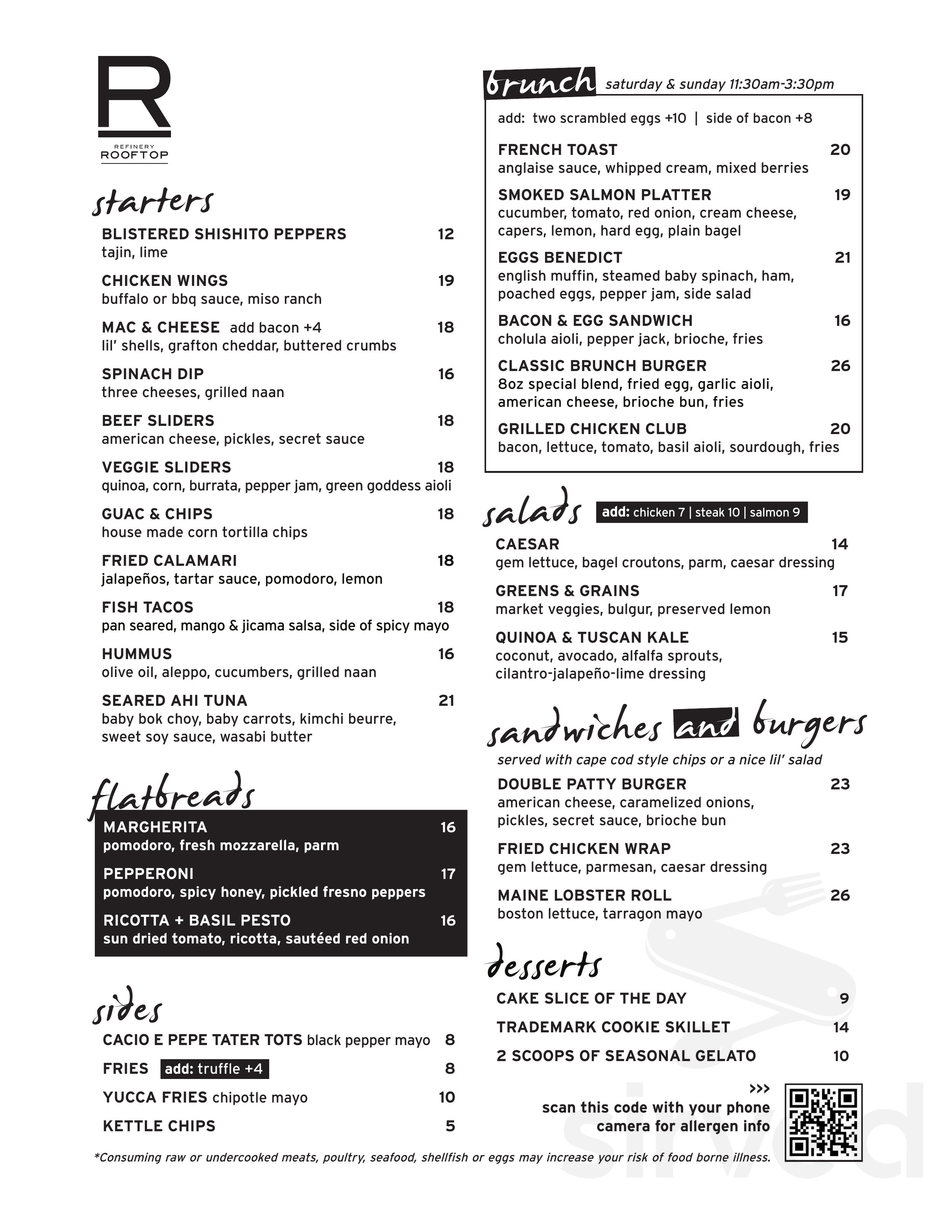 Refinery Rooftop menu in New York, New York, USA