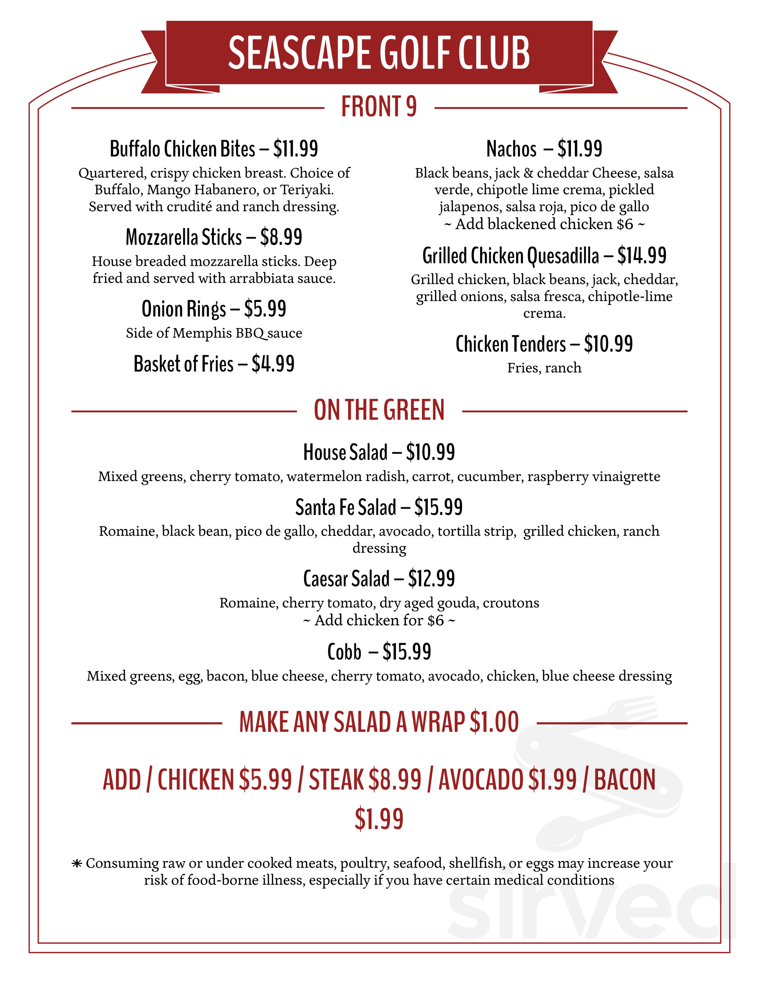 Menu Aptos CA's Seascape Golf Club Sirved