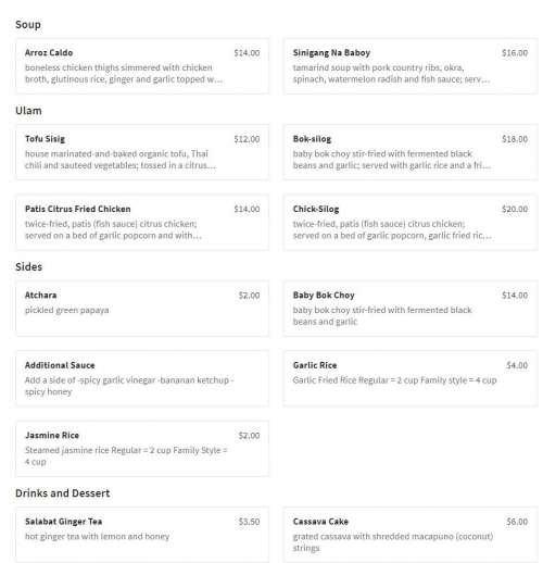 Harana Market menu in Woodstock, New York, USA