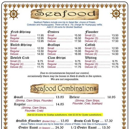 Dale's Seafood menu in Lake Waccamaw, North Carolina, USA