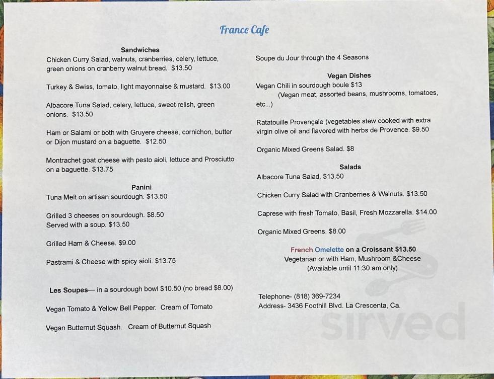 France Cafe, llc menu in La CrescentaMontrose, California, USA