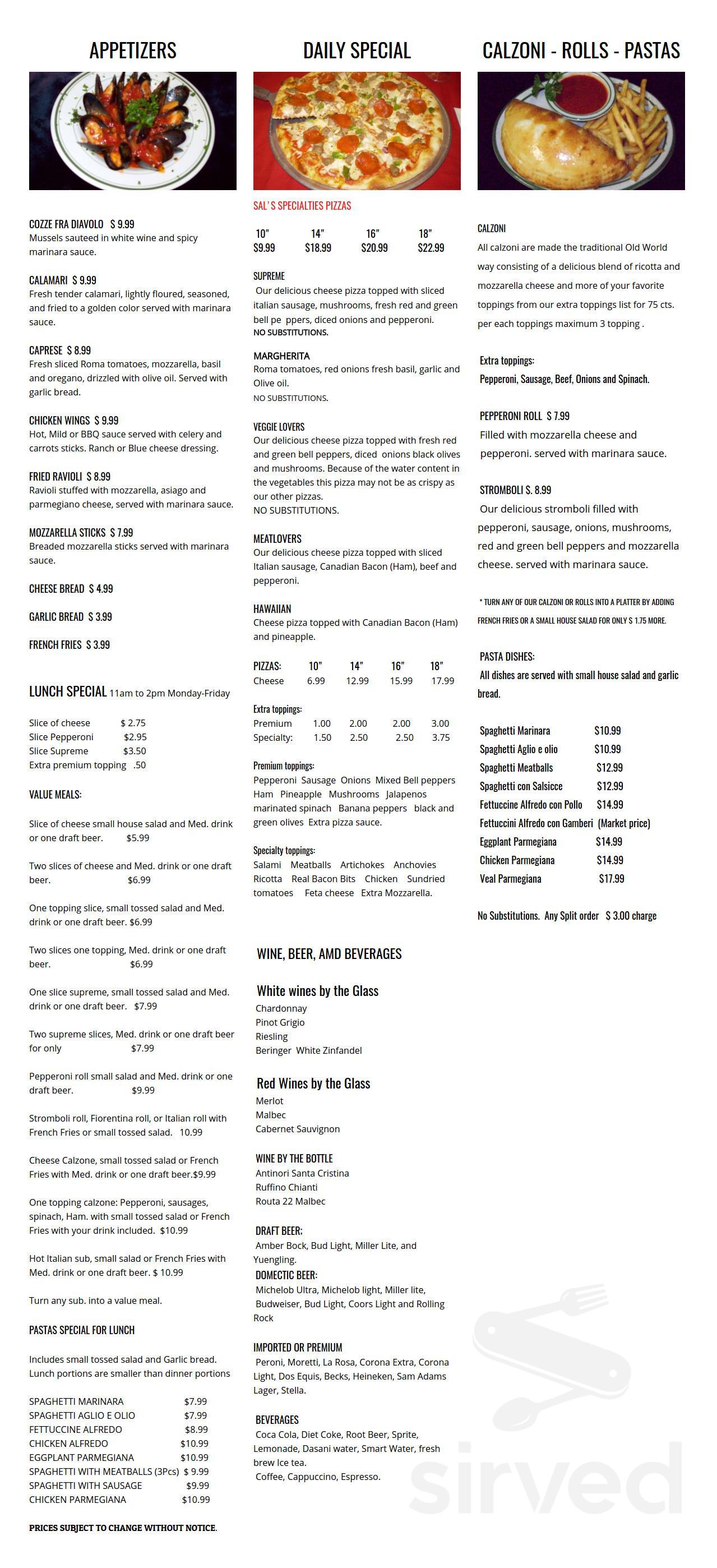 Menu for Sal's Pizzeria &amp; Grill in Navarre, FL | Sirved