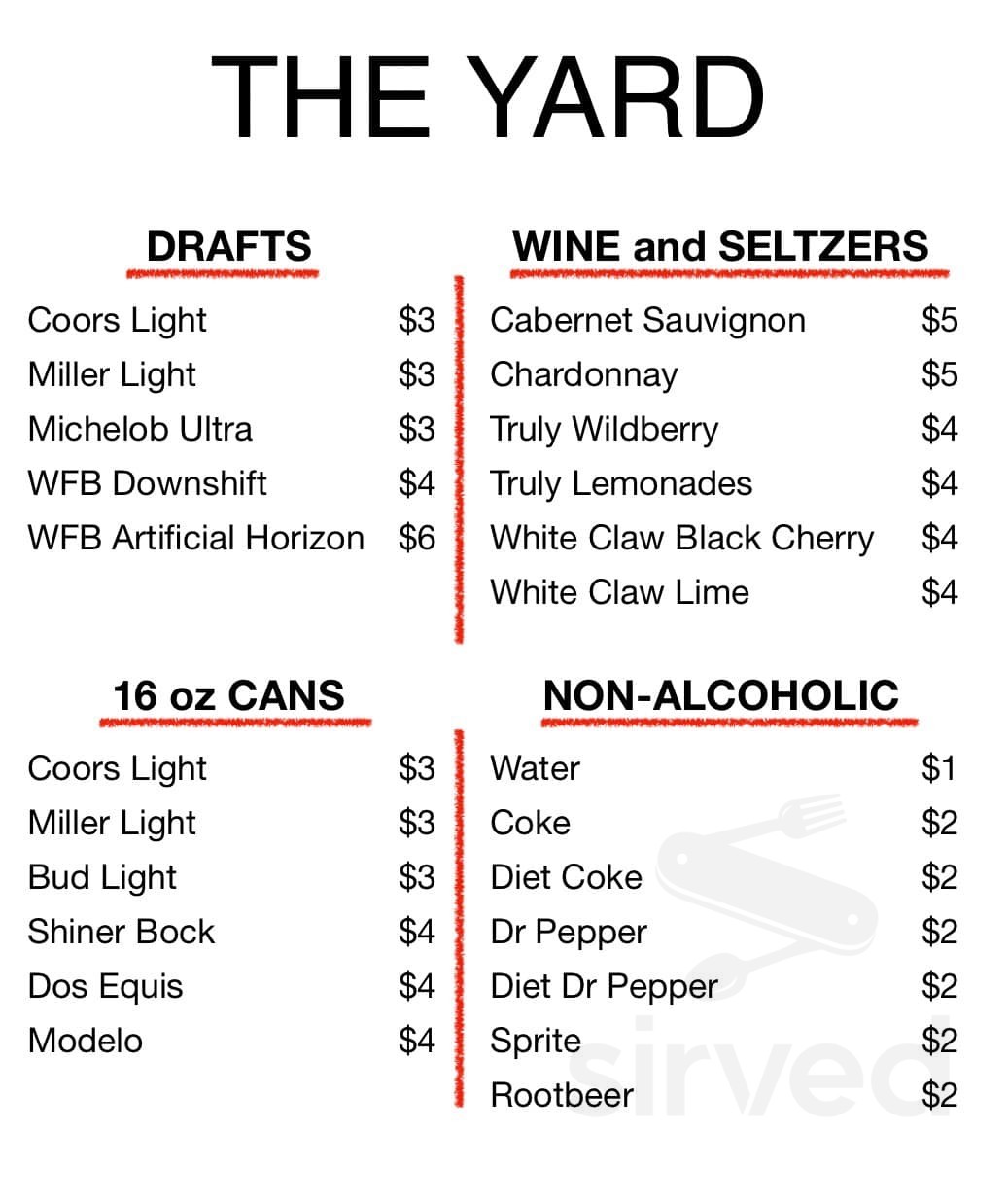 Menu - Wichita Falls TX's The Yard Food Truck Park | Sirved