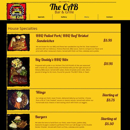 The Cab menu in Erie, Pennsylvania, USA