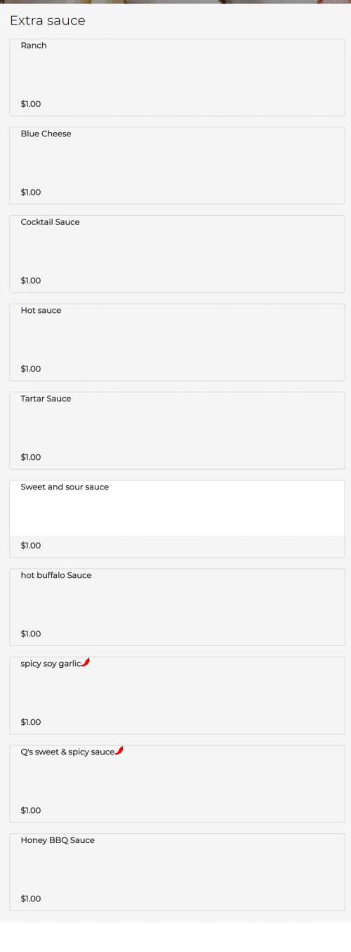 Q Wings, Seafood, & Boba menu in Houston, Texas, USA