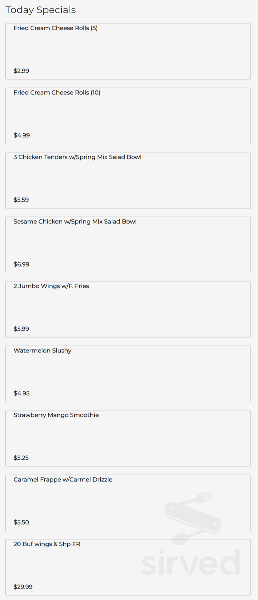 Q Wings, Seafood, & Boba menu in Houston, Texas, USA