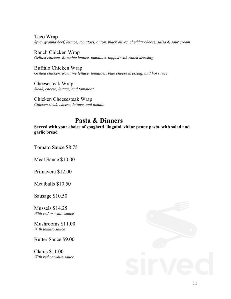 Menu East Greenville PA's Vince & Friends Sirved