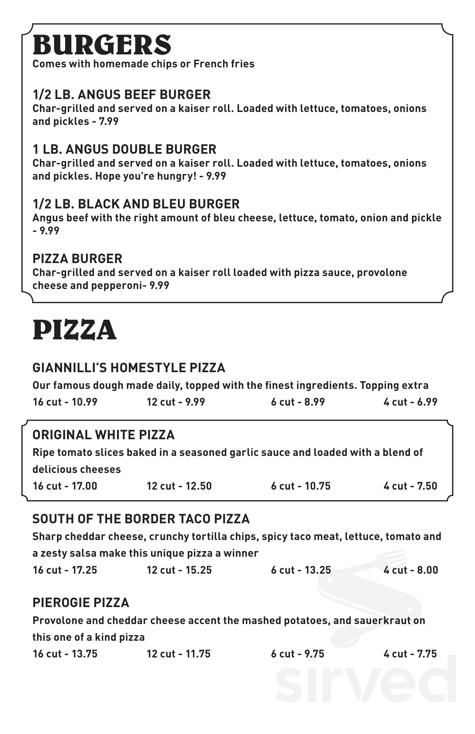 Giannilli's Home Style Italian Menu