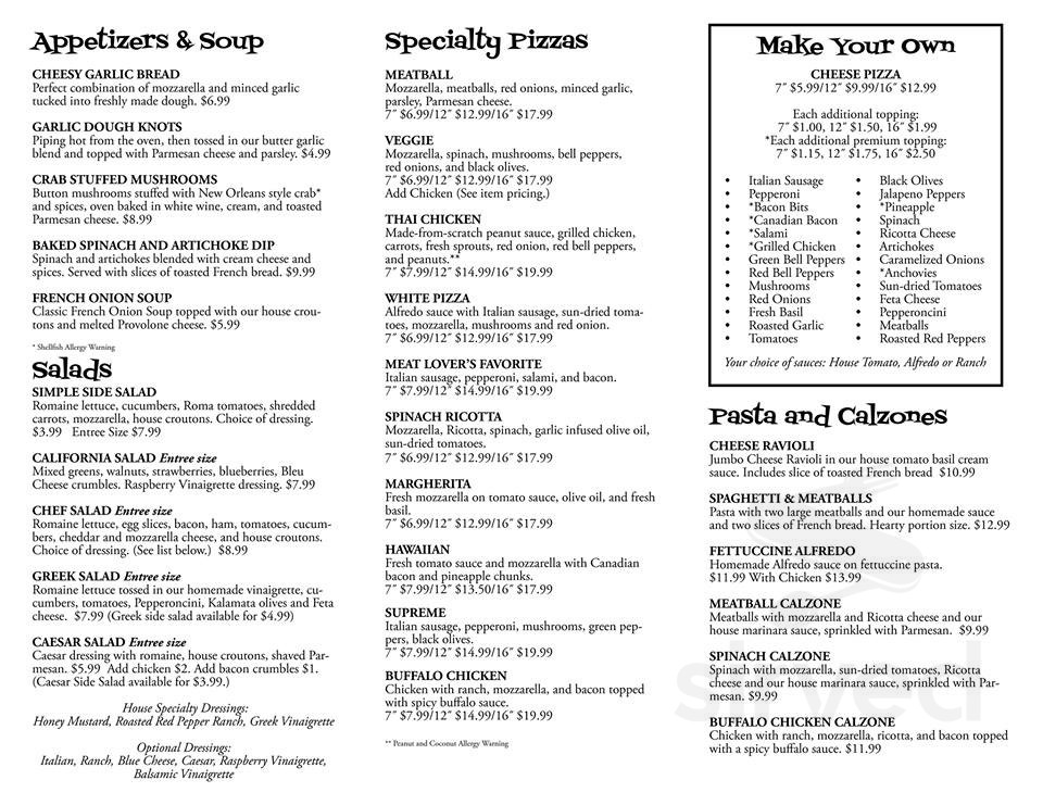 Menu for Boomerang Pizza Kitchen in Milton, FL Sirved