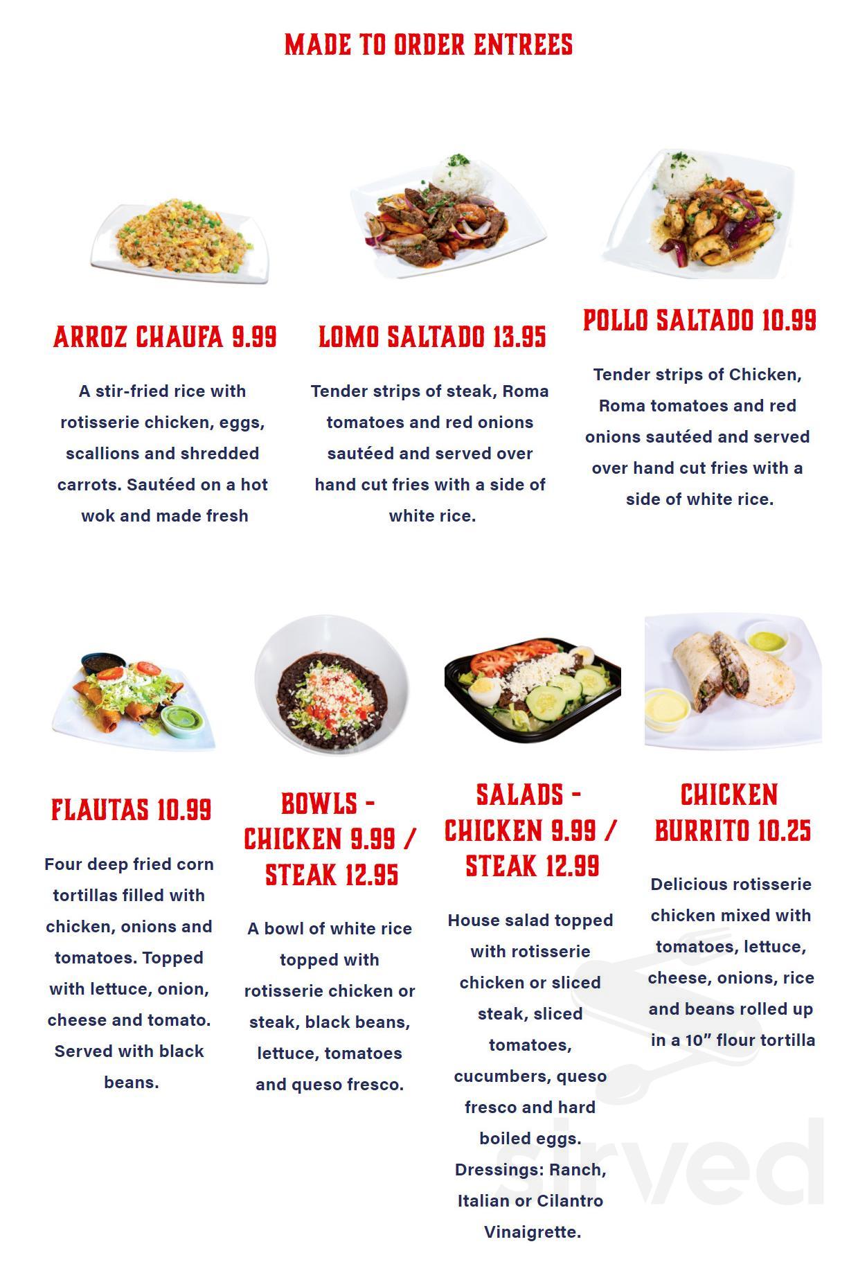 Menu for Fabe's Peruvian Rotisserie Co. in Fayetteville, NC | Sirved