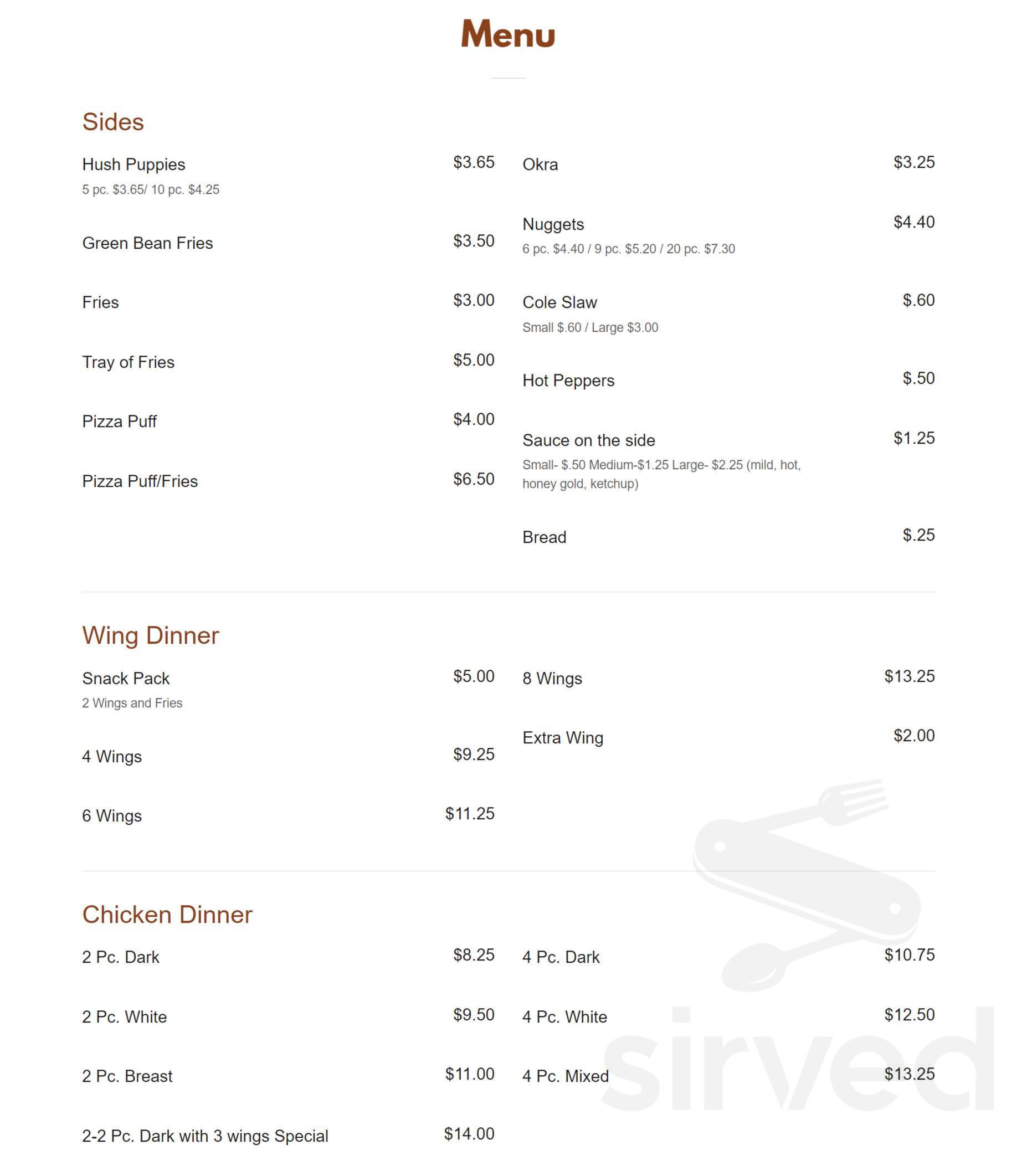 Zeb's Chicken Shack menu in Fort Wayne, Indiana, USA