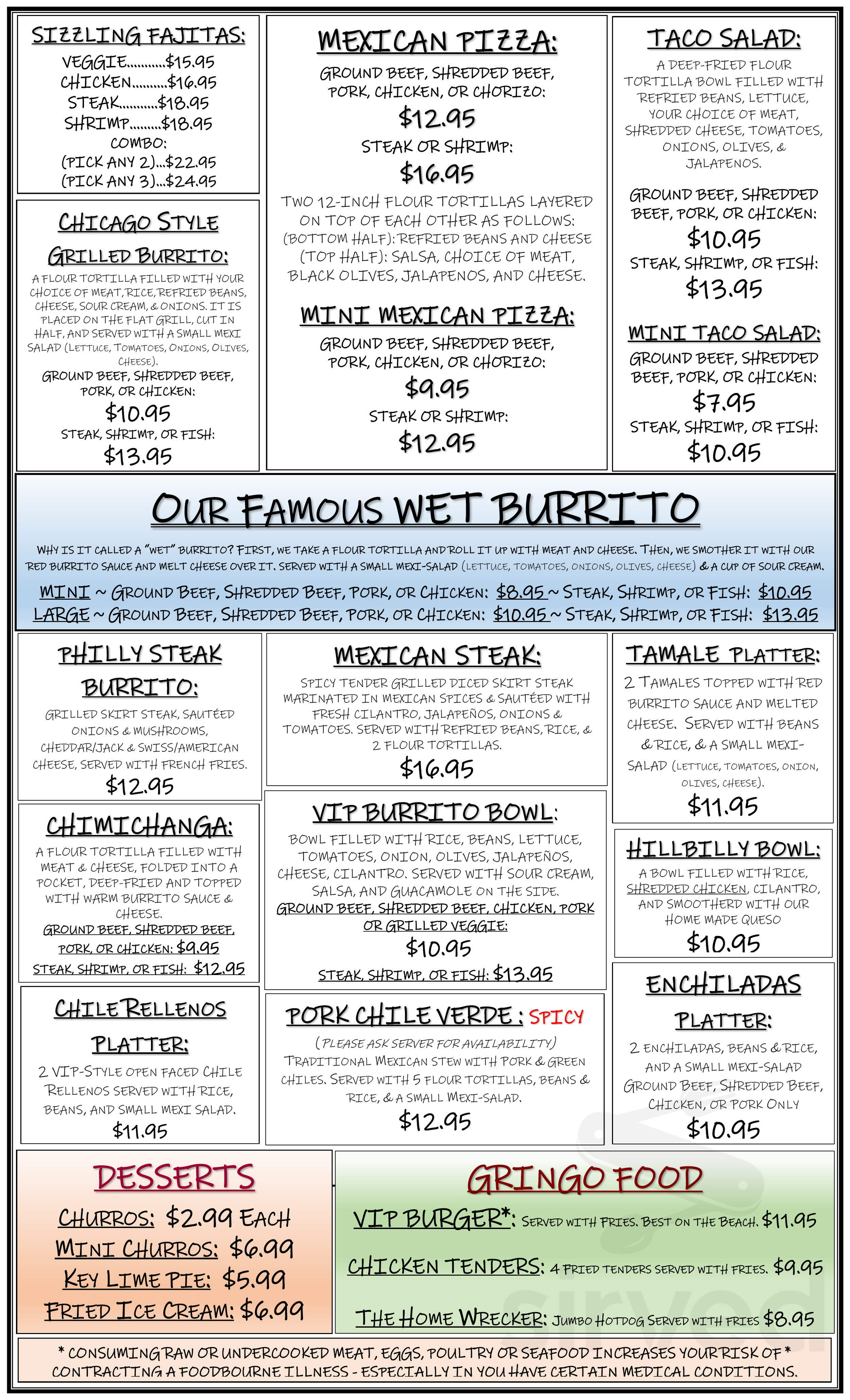 Vip Restaurant Indian Rocks Menu - Indian Rocks Beach FL's VIP Mexican American Cuisine IRB | Sirved