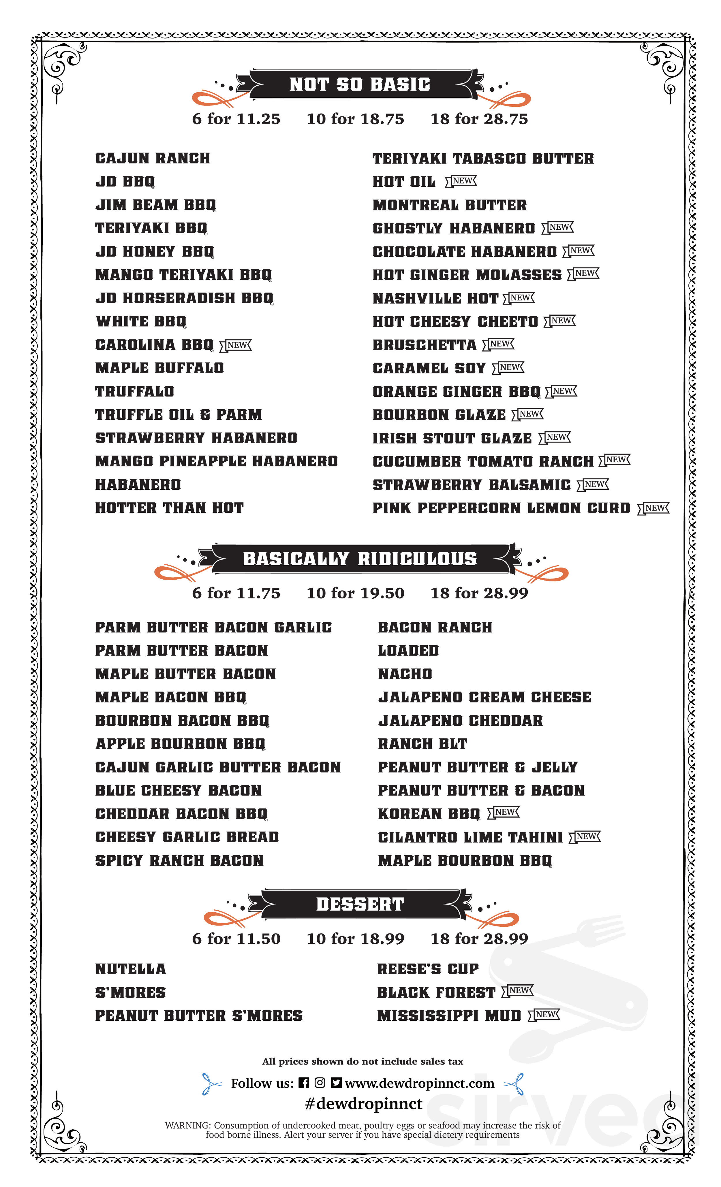 Dew Drop Menu Menu - Derby CT's Dew Drop Inn | Sirved