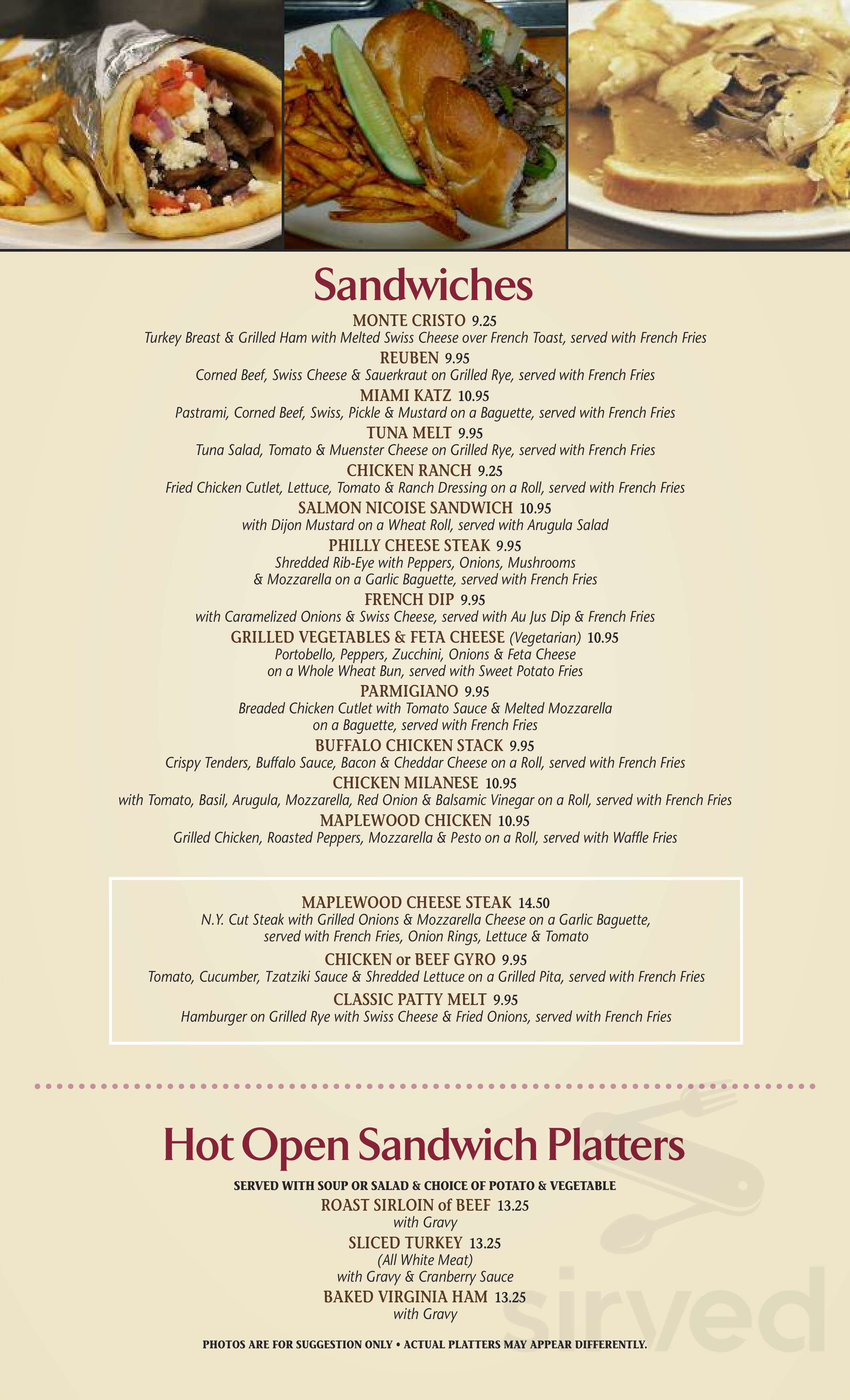 Maplewood Diner menu in Maplewood, New Jersey, USA