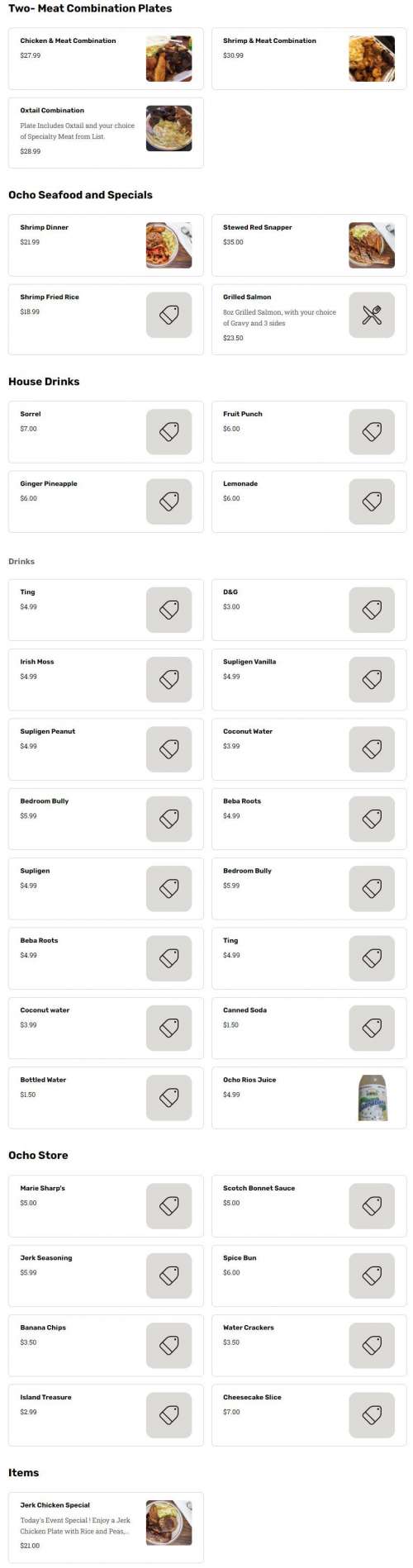 Ocho Rios Grill Las Vegas menu in Las Vegas, Nevada, USA