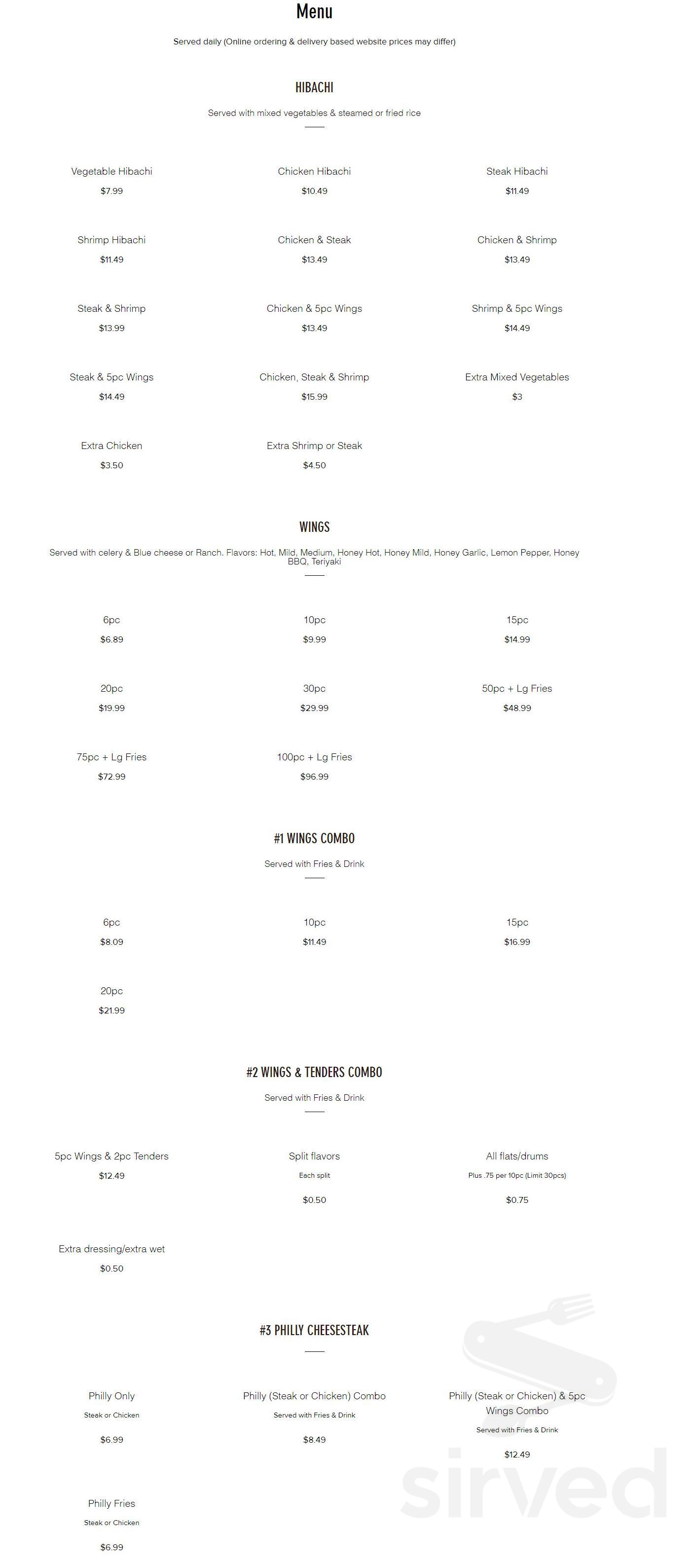 Rico's Hibachi & Wings menu in Fayetteville, USA