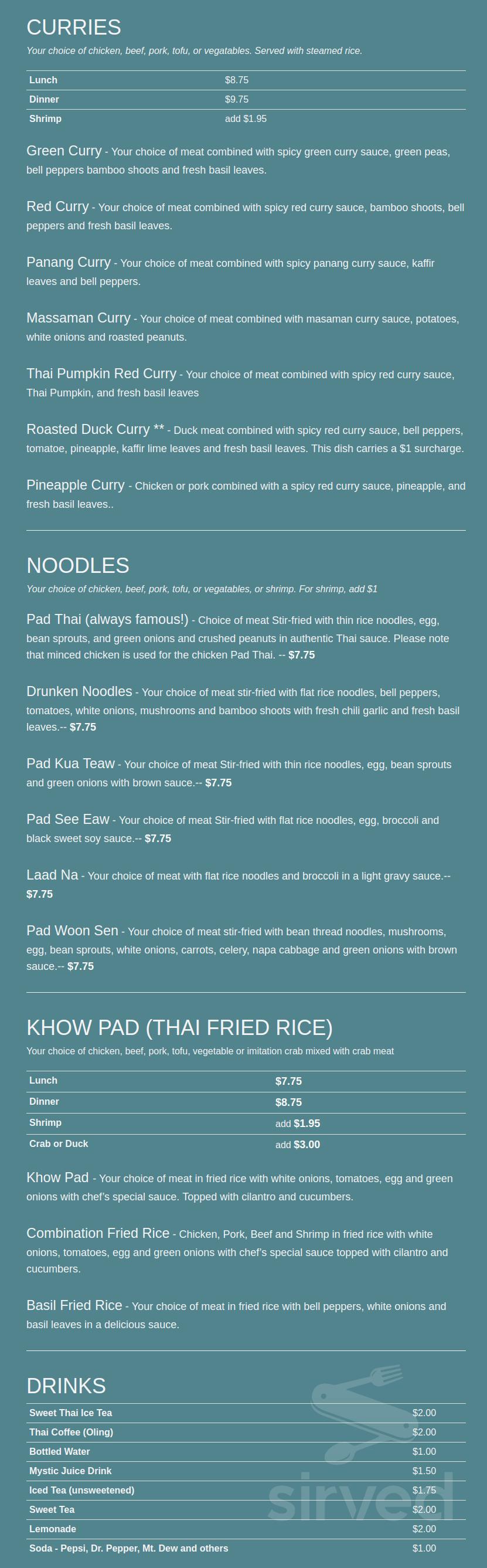 Thai Papaya Restaurant menus in Newport News, Virginia, United States