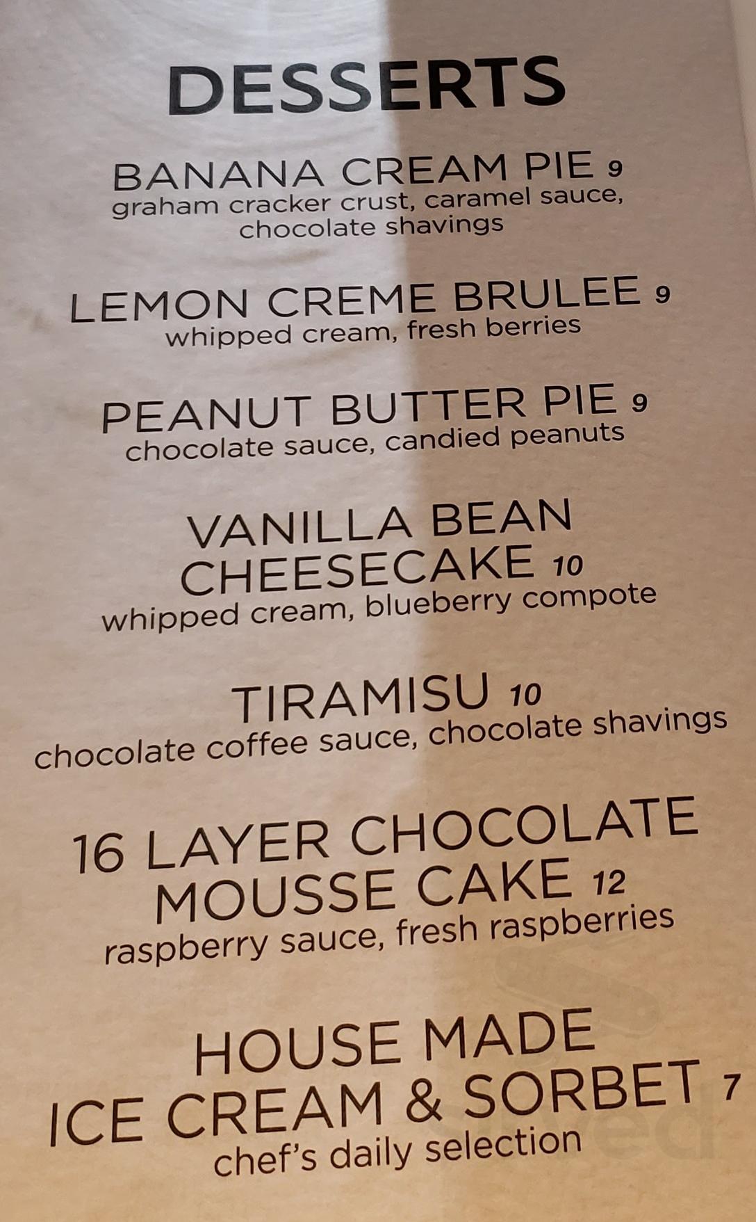 Chop House at Wind Creek menu in Bethlehem, Pennsylvania, USA