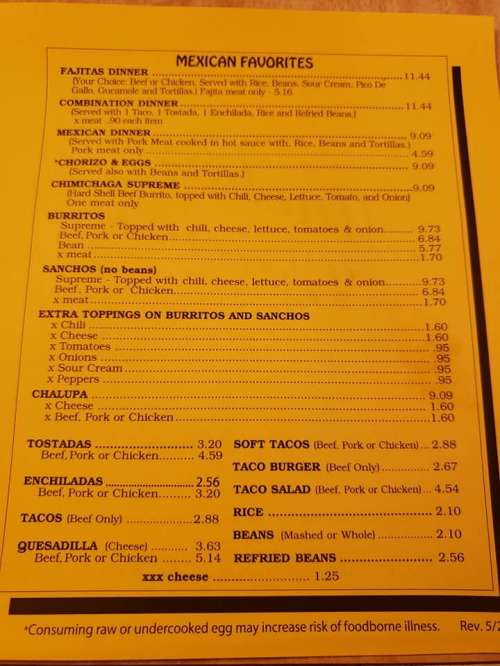 Anchor Inn Restaurant menu in Hutchinson, Kansas, USA