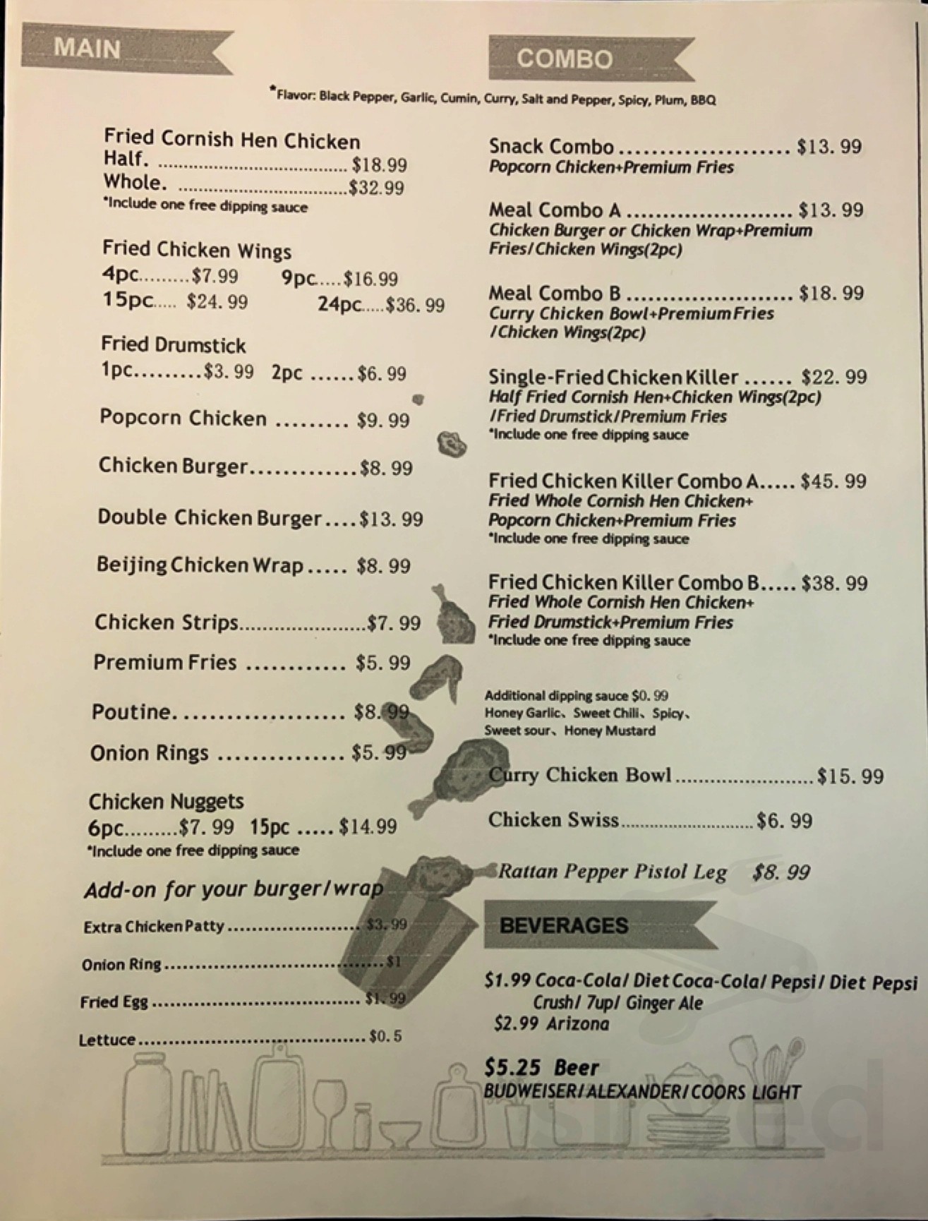 Menu for Iron Rooster in Halifax, NS Sirved