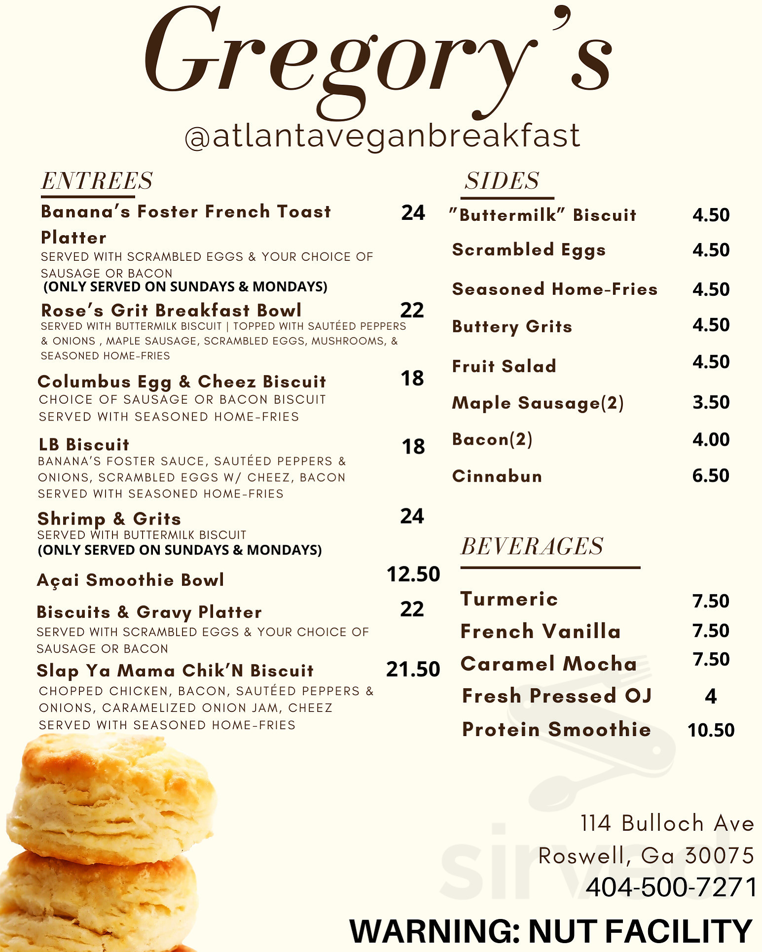 Gregory s Atlanta Vegan Breakfast Menu In Roswell Georgia USA