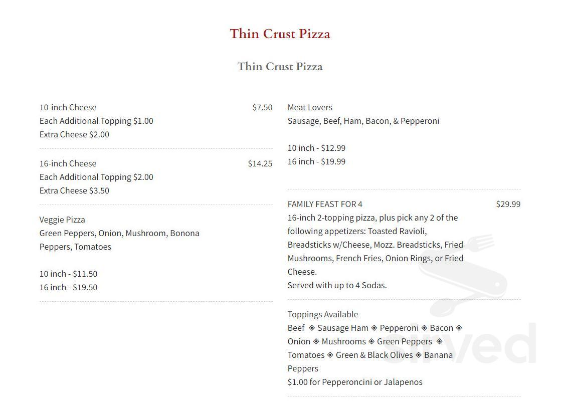 Stockwell Inn menu in Evansville, Indiana, USA