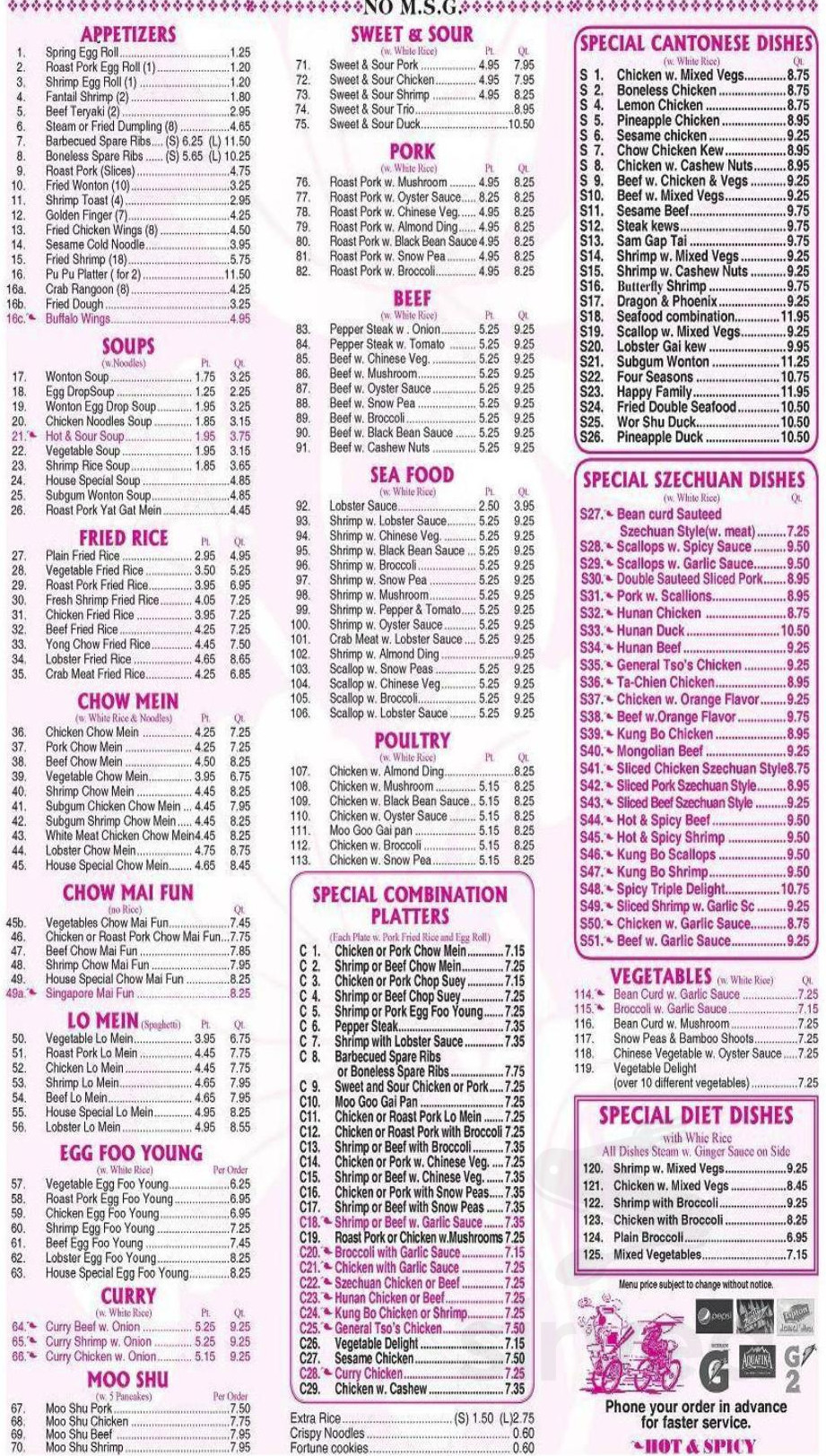 Chopsticks menu in Queensbury, New York, USA