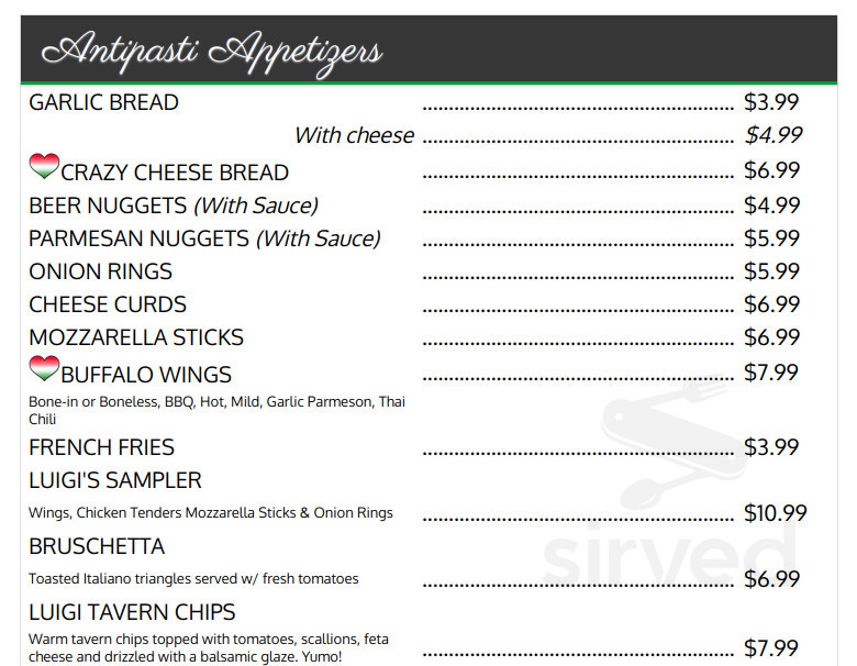 Luigi's Pizza Palace II menu in Little Suamico, Wisconsin, USA