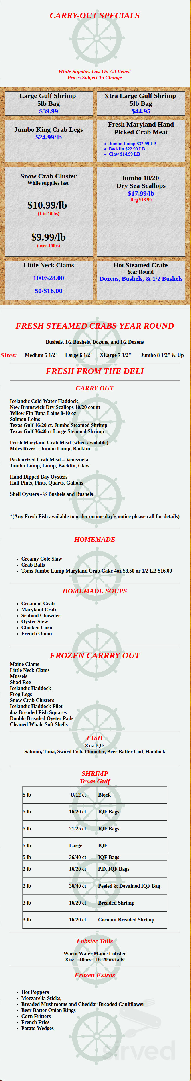 Route 30 Seafood take out menu in Thomasville, Pennsylvania