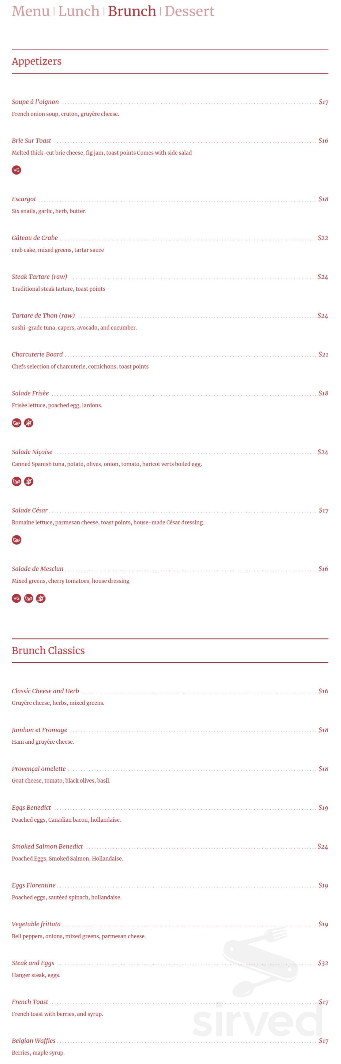 Menu - New York NY's Manny’s Bistro | Sirved