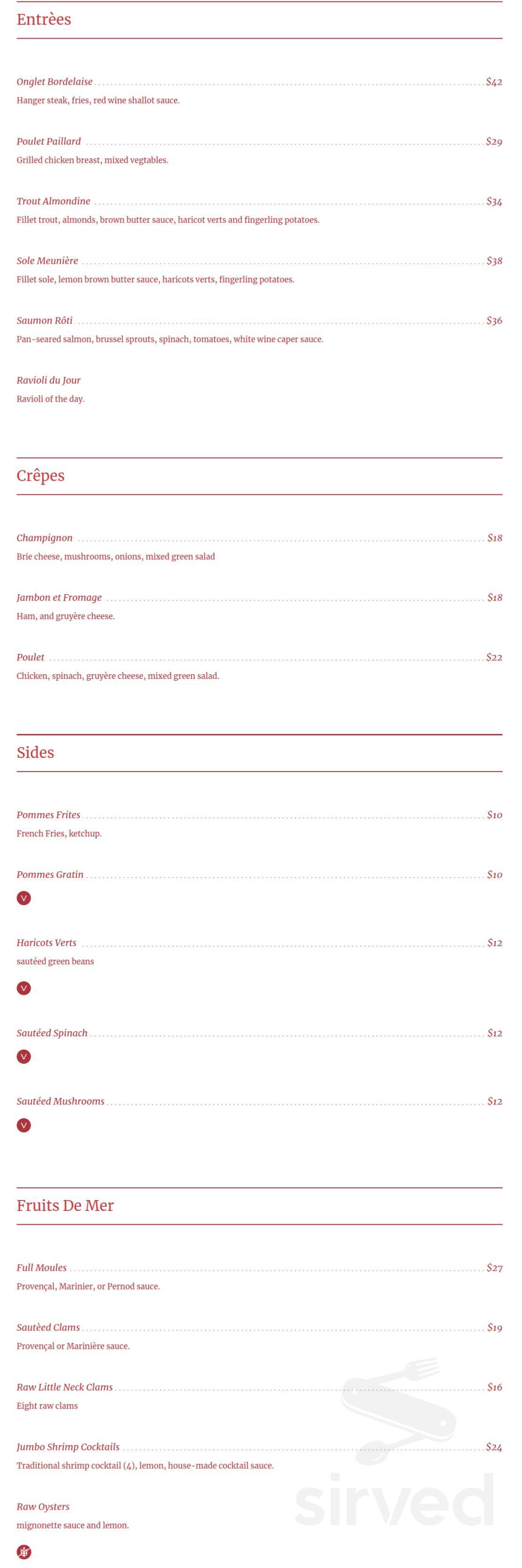 Menu - New York NY's Manny’s Bistro | Sirved