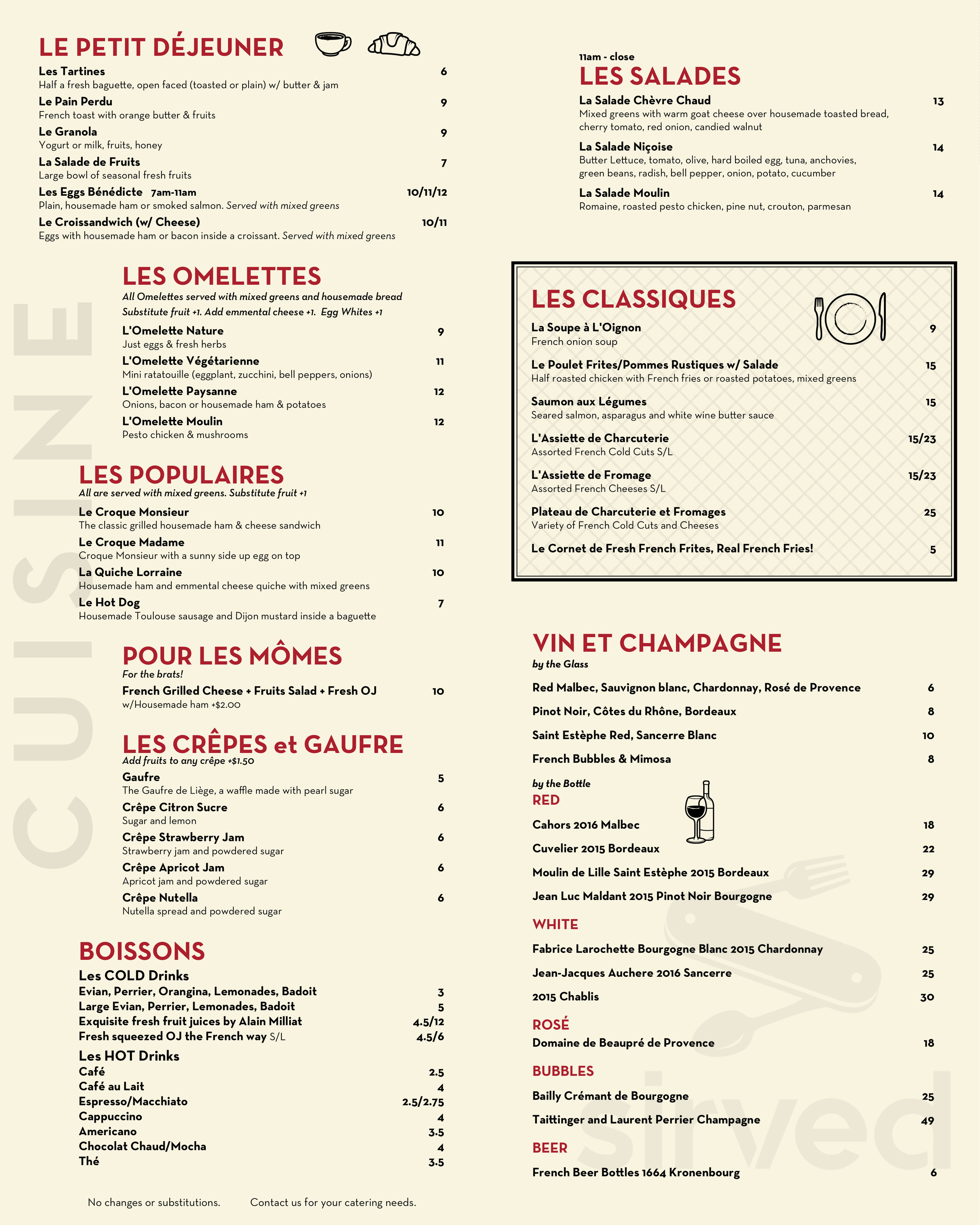 MOULIN menu in Laguna Beach, California