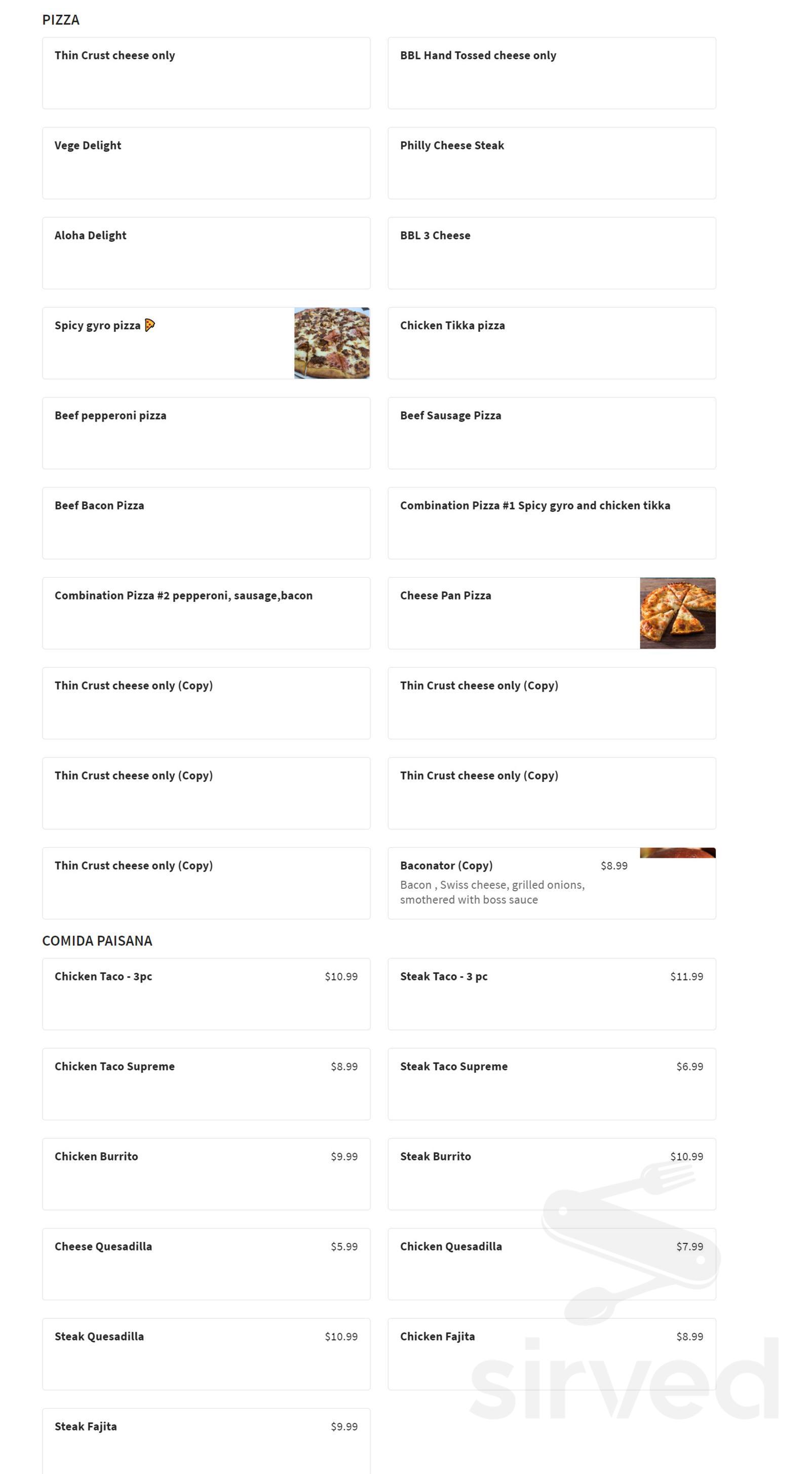 Burger boy lounge menu in Chicago, Illinois, USA