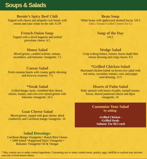 Thirsty Bernie Menu In Arlington Virginia USA