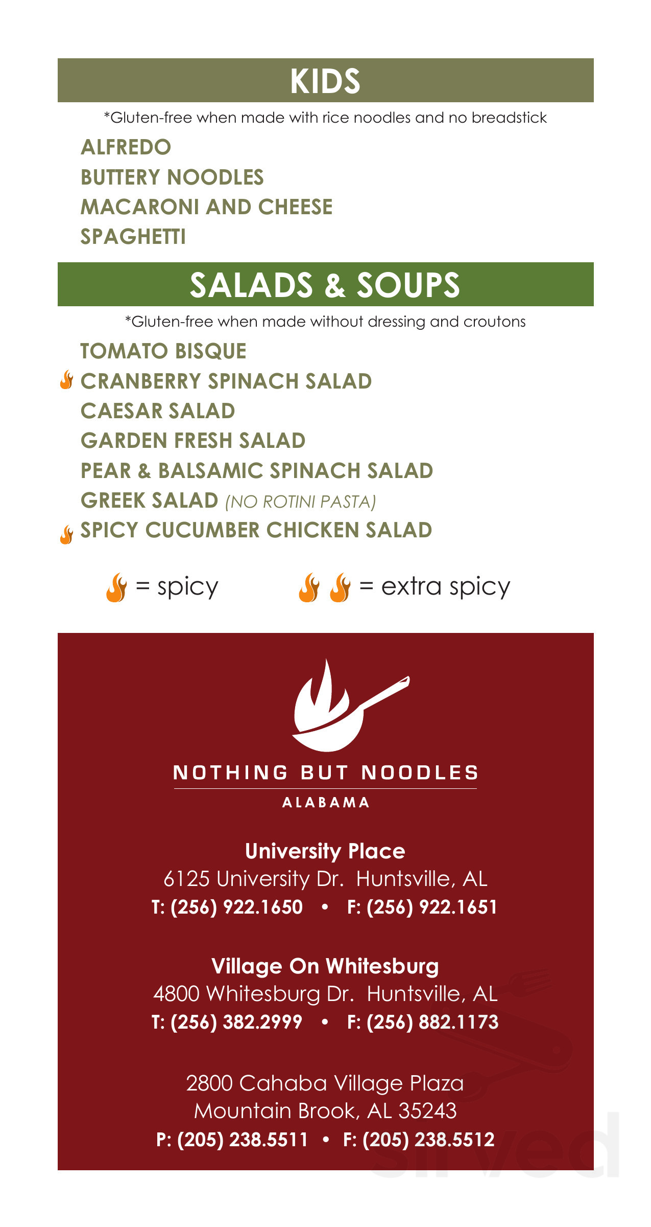 Nothing But Noodles menu in Huntsville, Alabama, USA