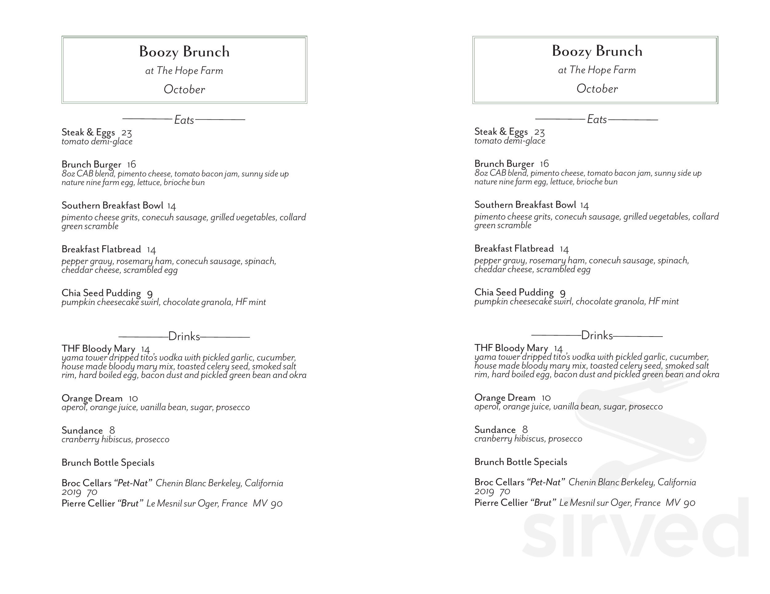 The Hope Farm Menu In Fairhope Alabama USA